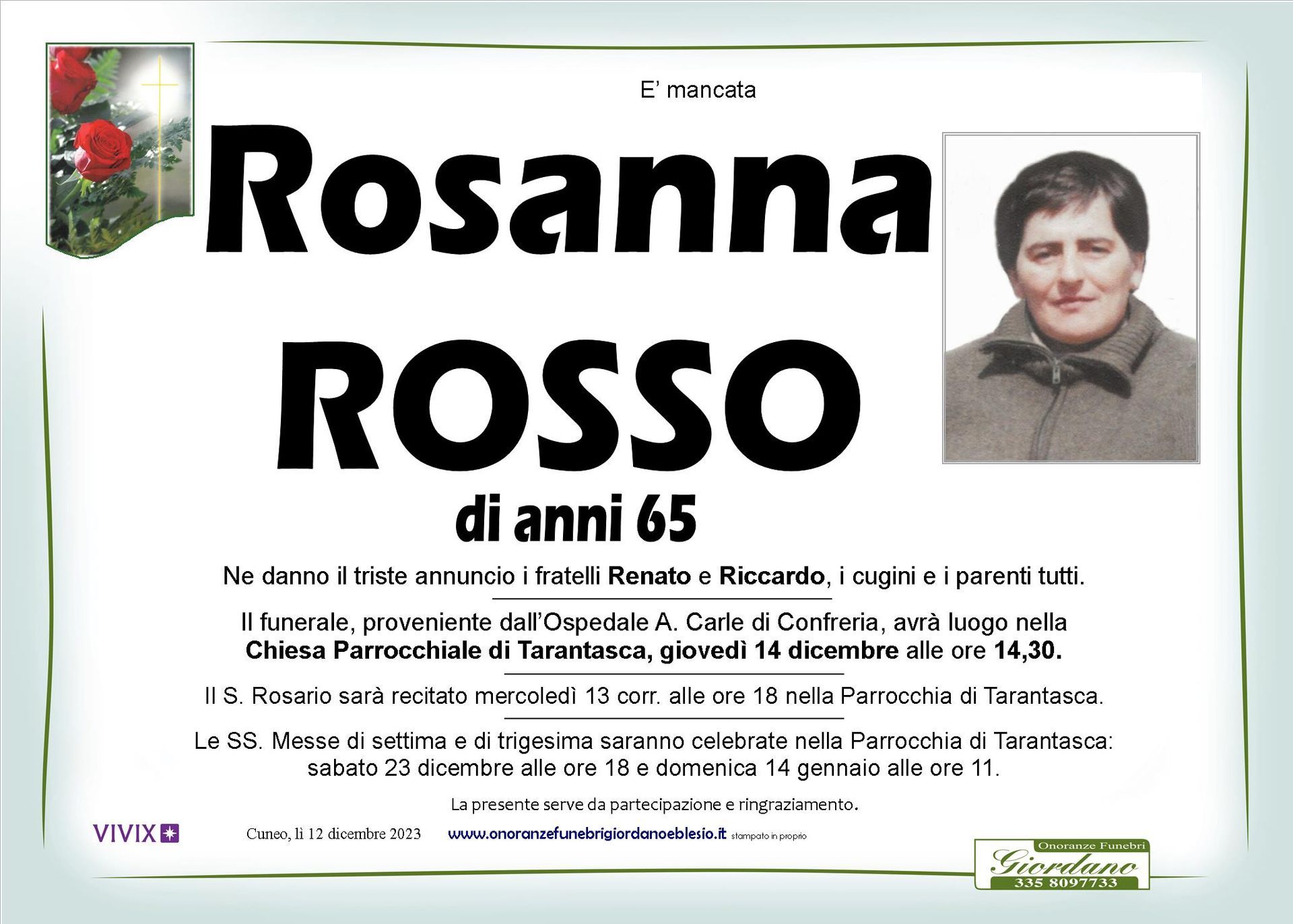 necrologio ROSSO Rosanna