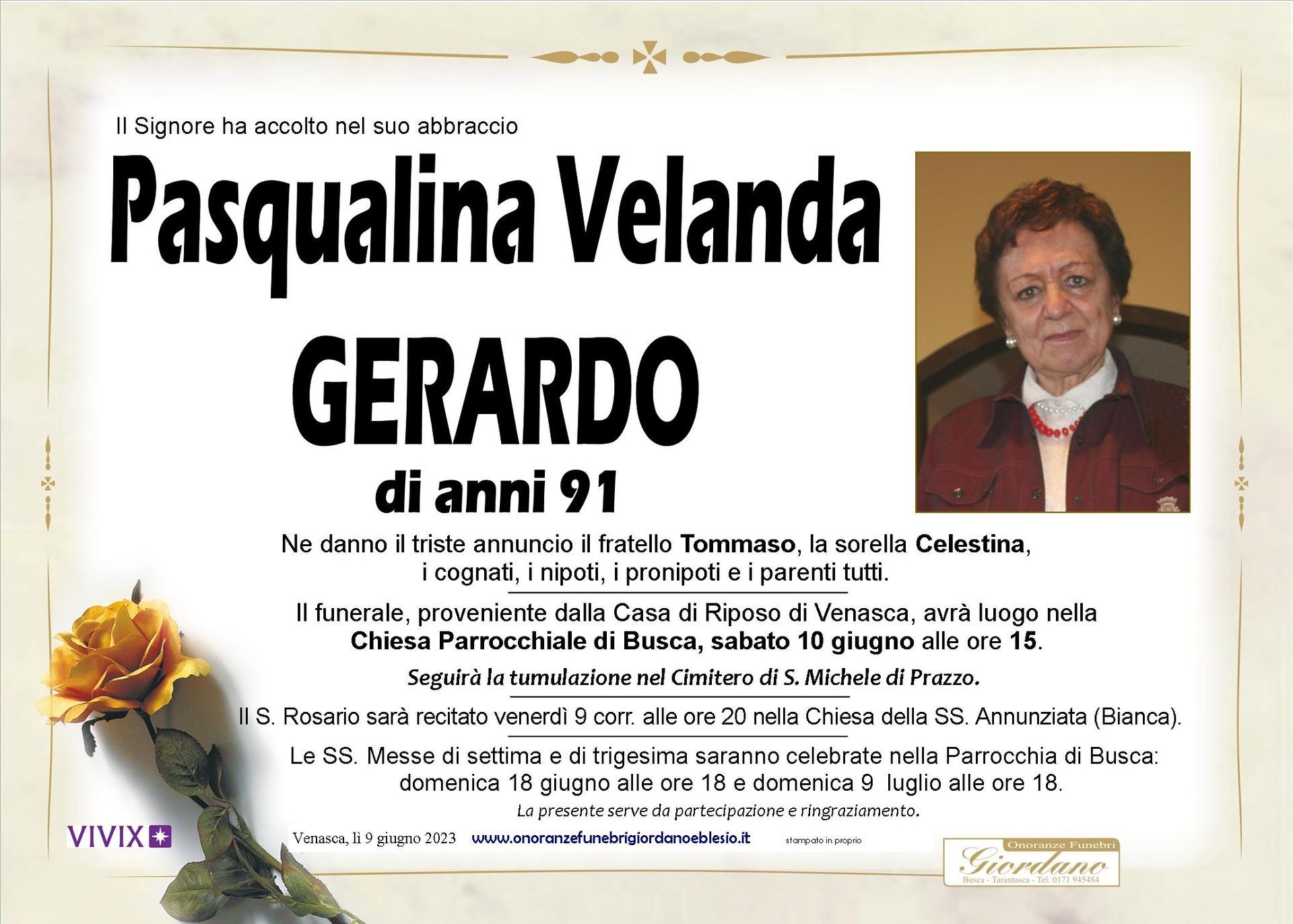 necrologio GERARDO Pasqualina Velanda