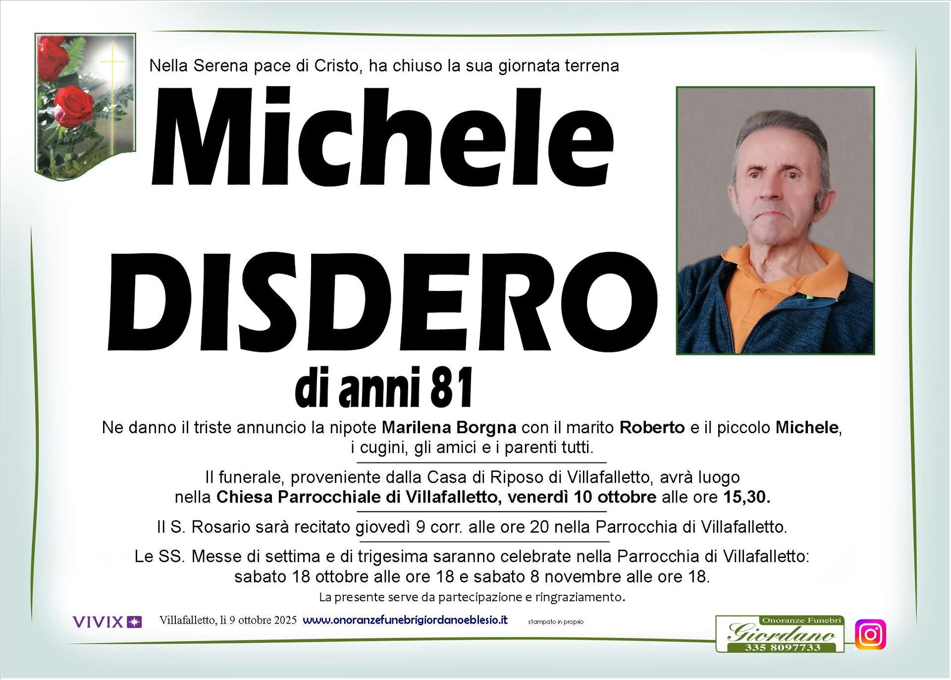 necrologio DISDERO Michele