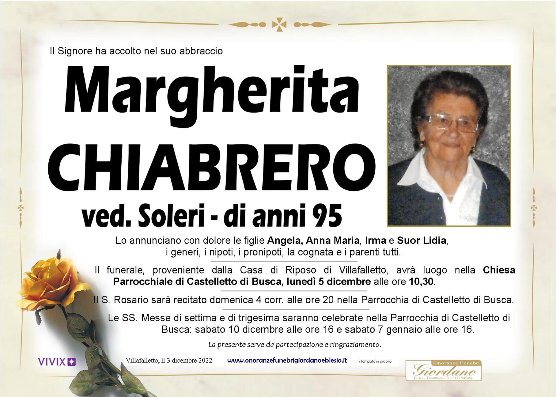 necrologio CHIABRERO Margherita ved. Soleri