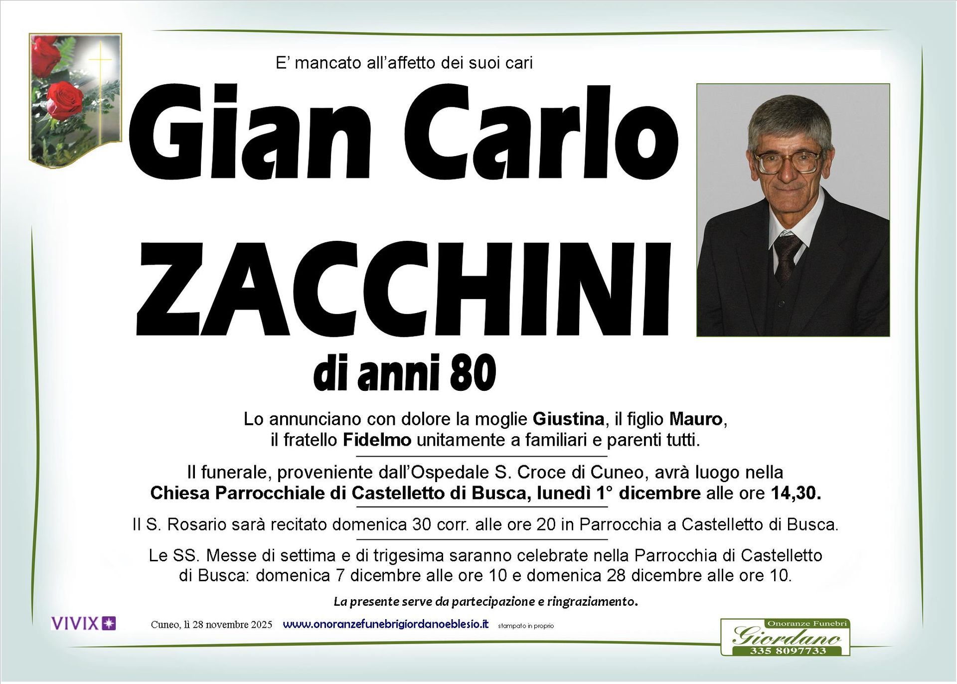 necrologio ZACCHINI Giancarlo