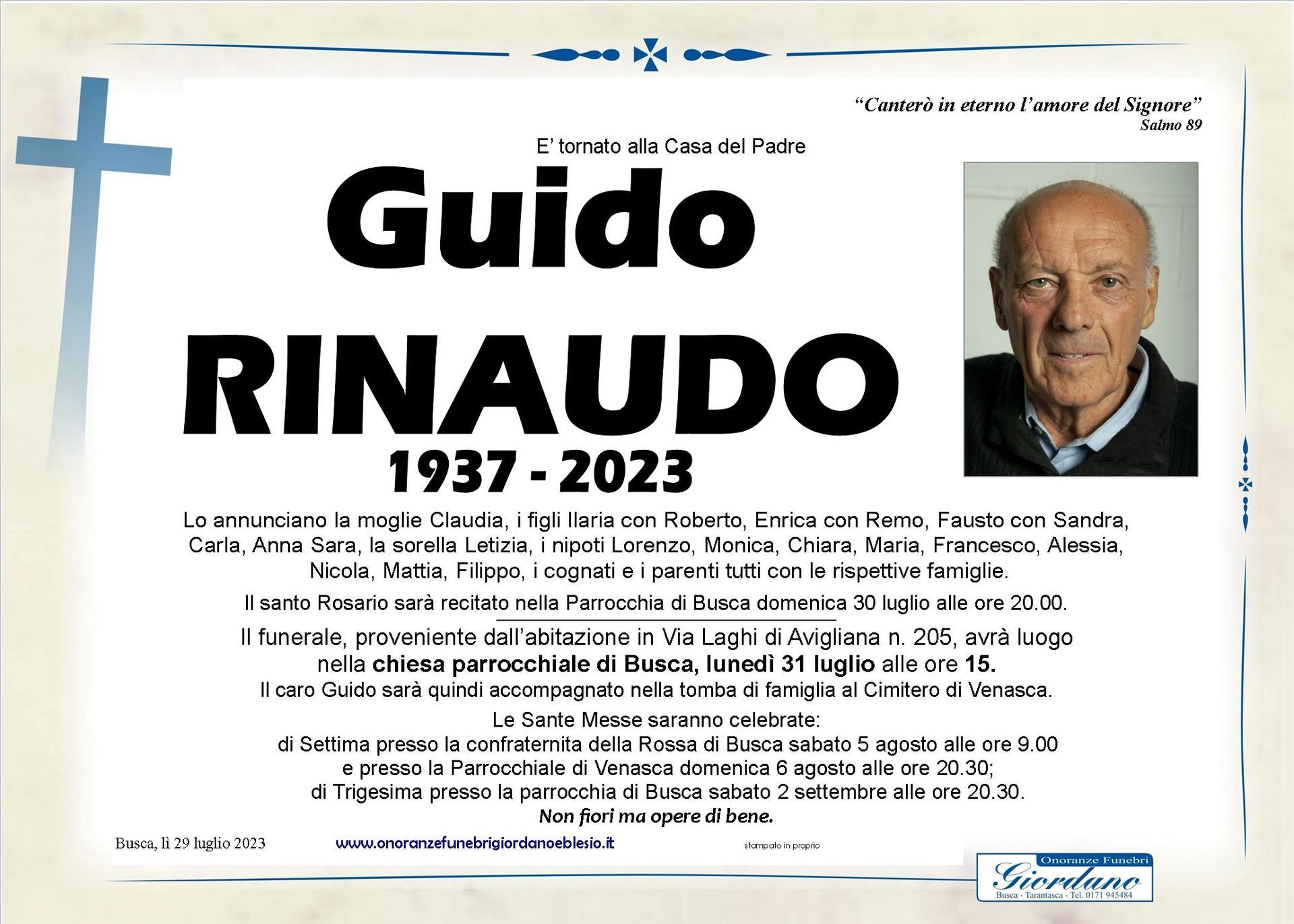 necrologio RINAUDO Guido