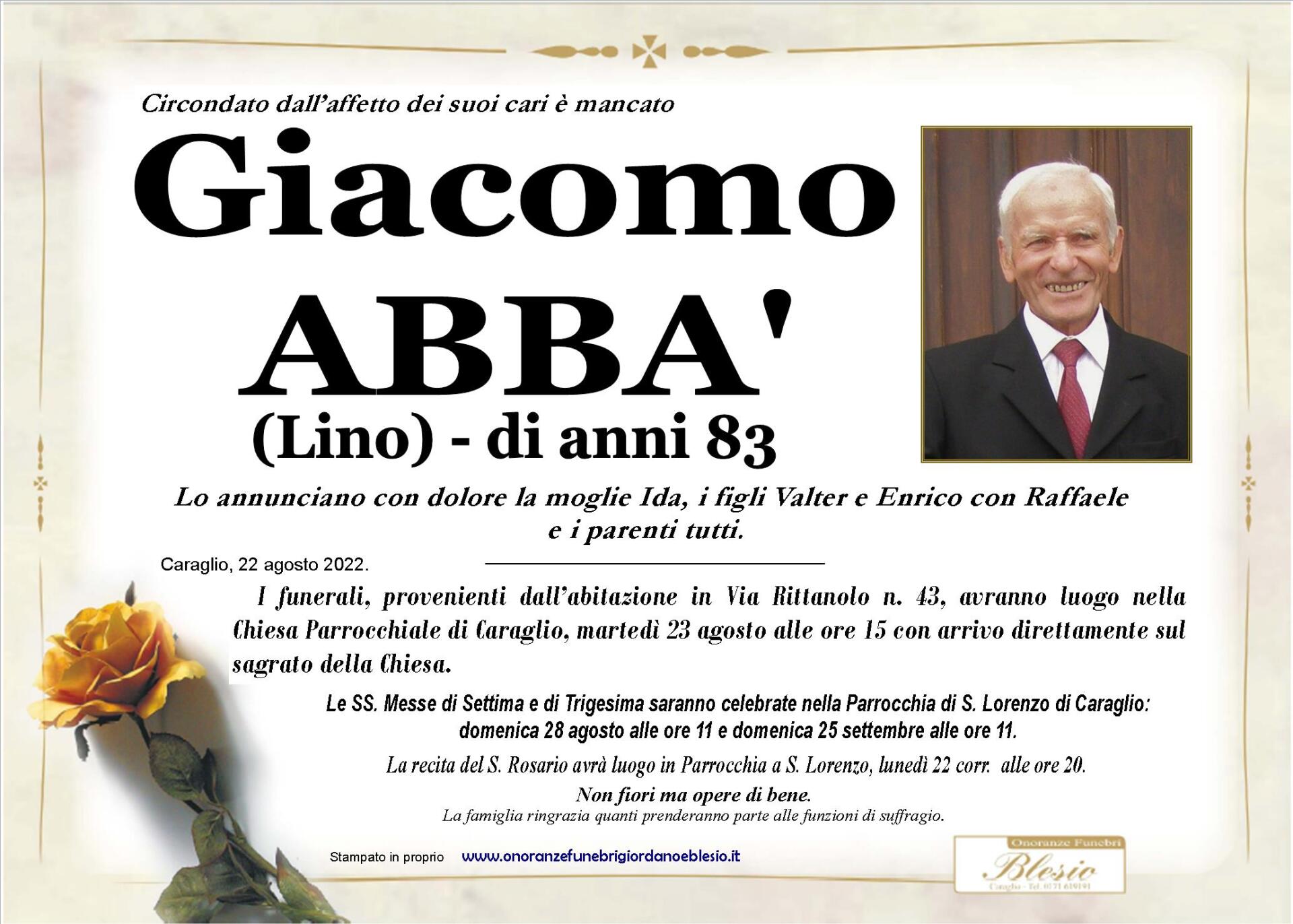 necrologio ABBA' Giacomo