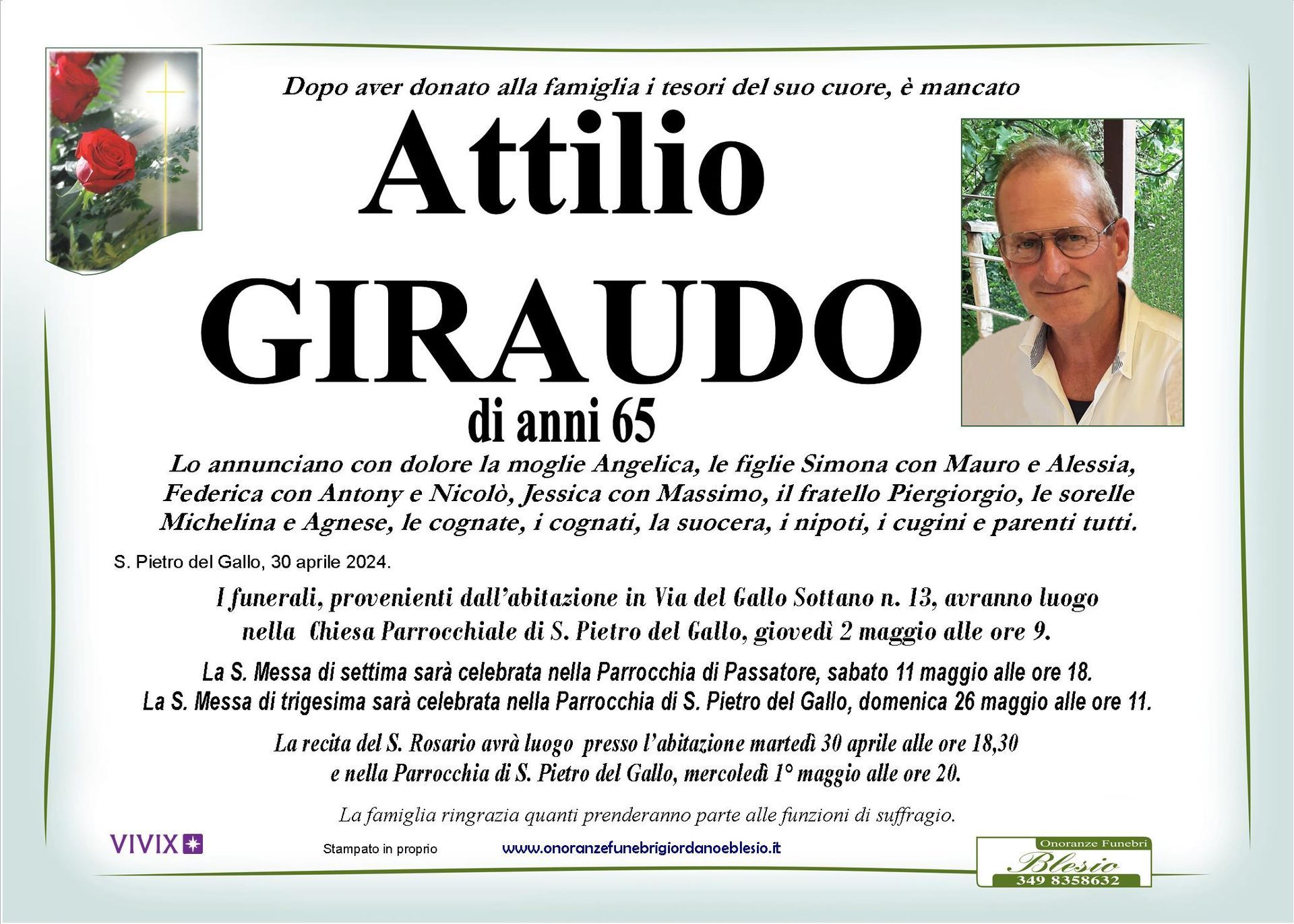 necrologio GIRAUDO Attilio
