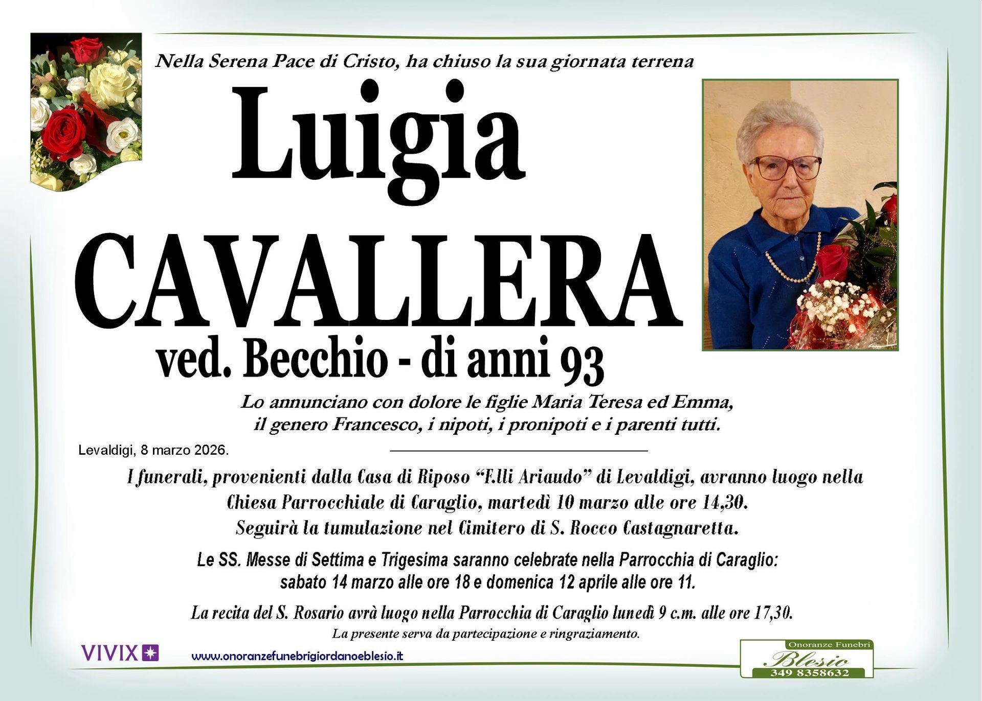 necrologio CAVALLERA Luigia ved. Becchio