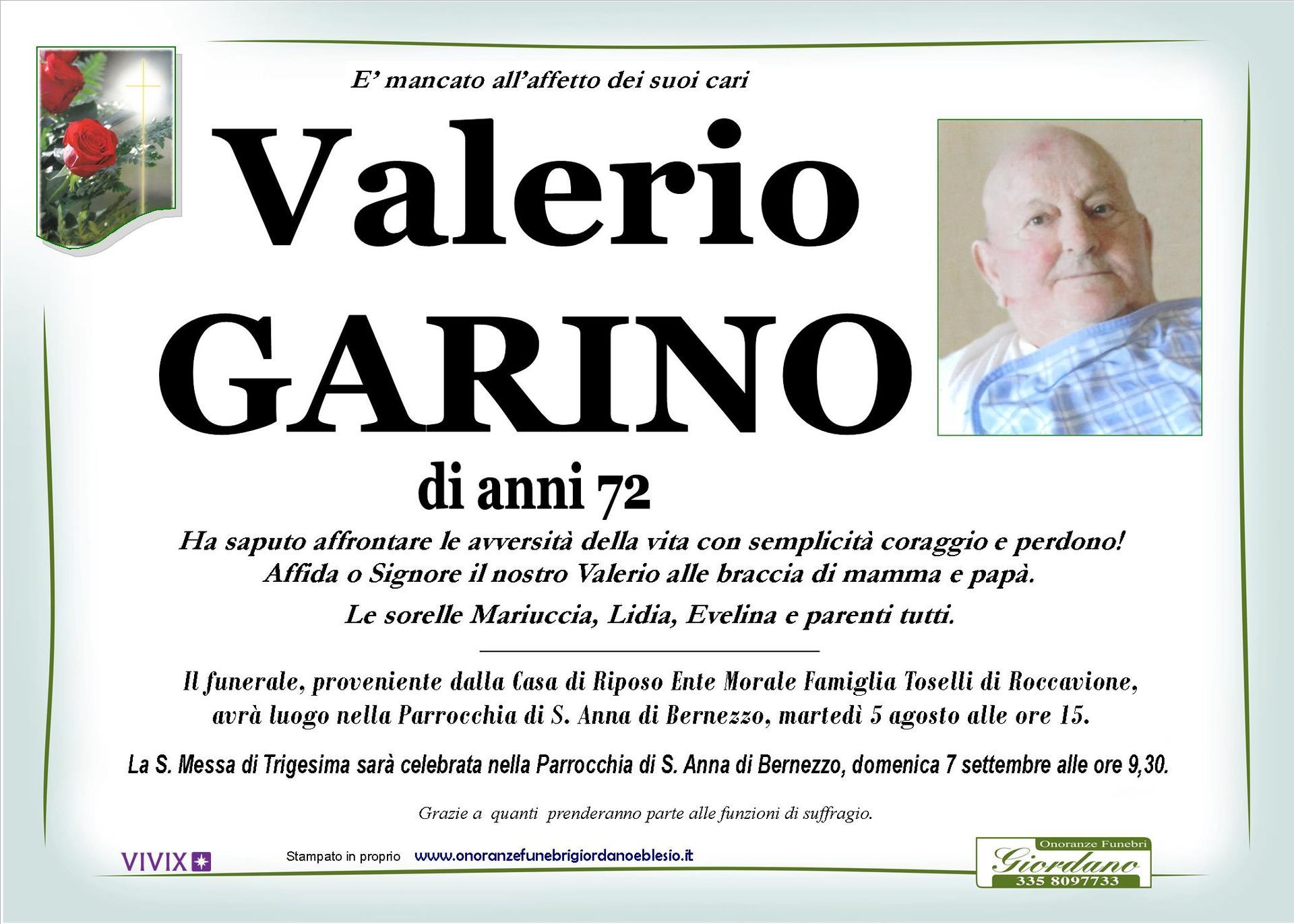 necrologio GARINO Valerio
