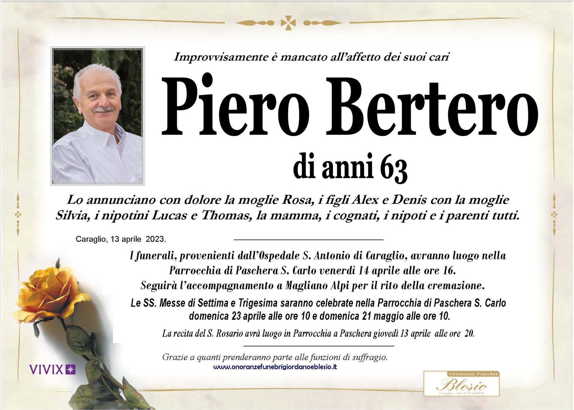 necrologio BERTERO Piero