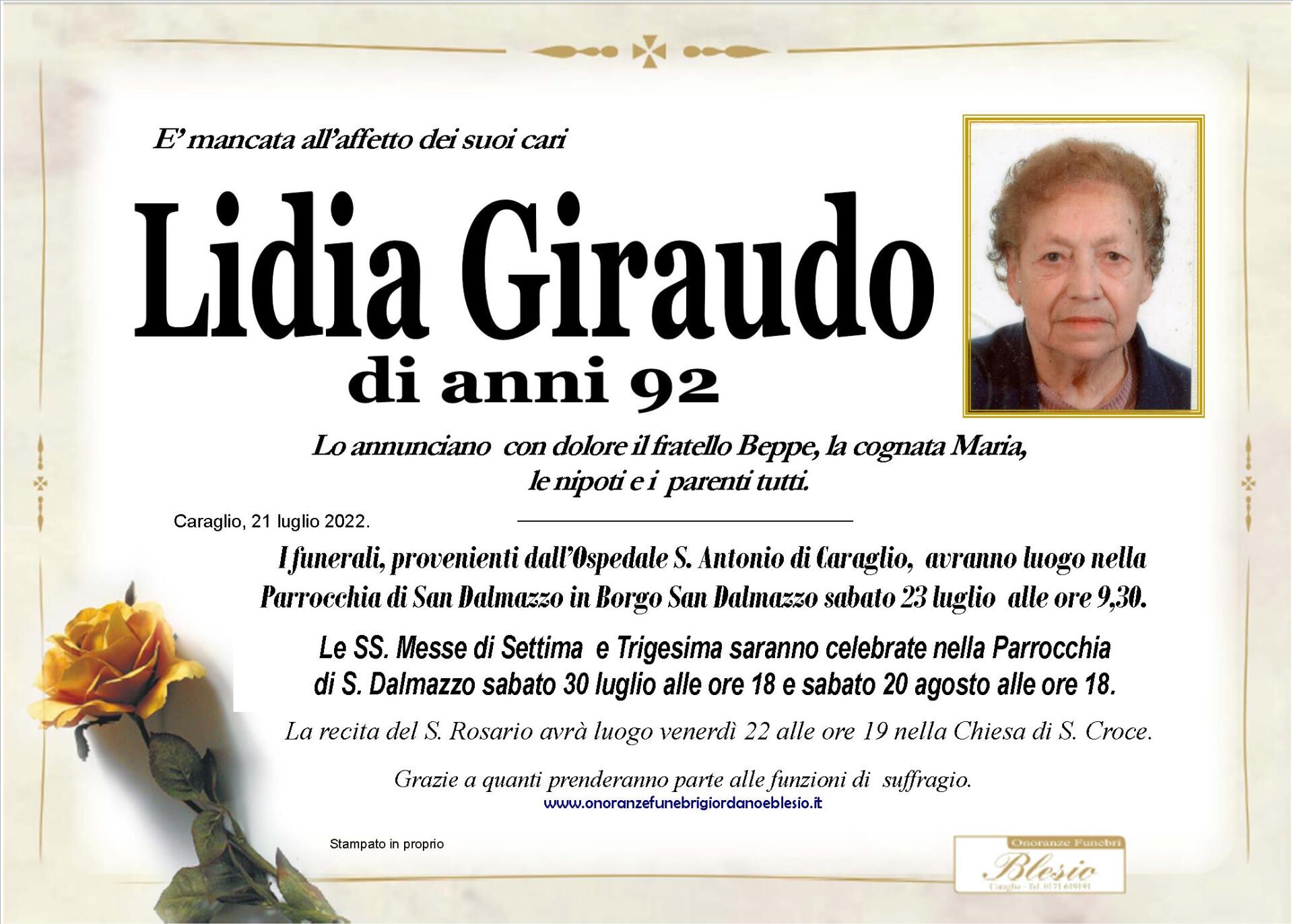necrologio GIRAUDO Lidia