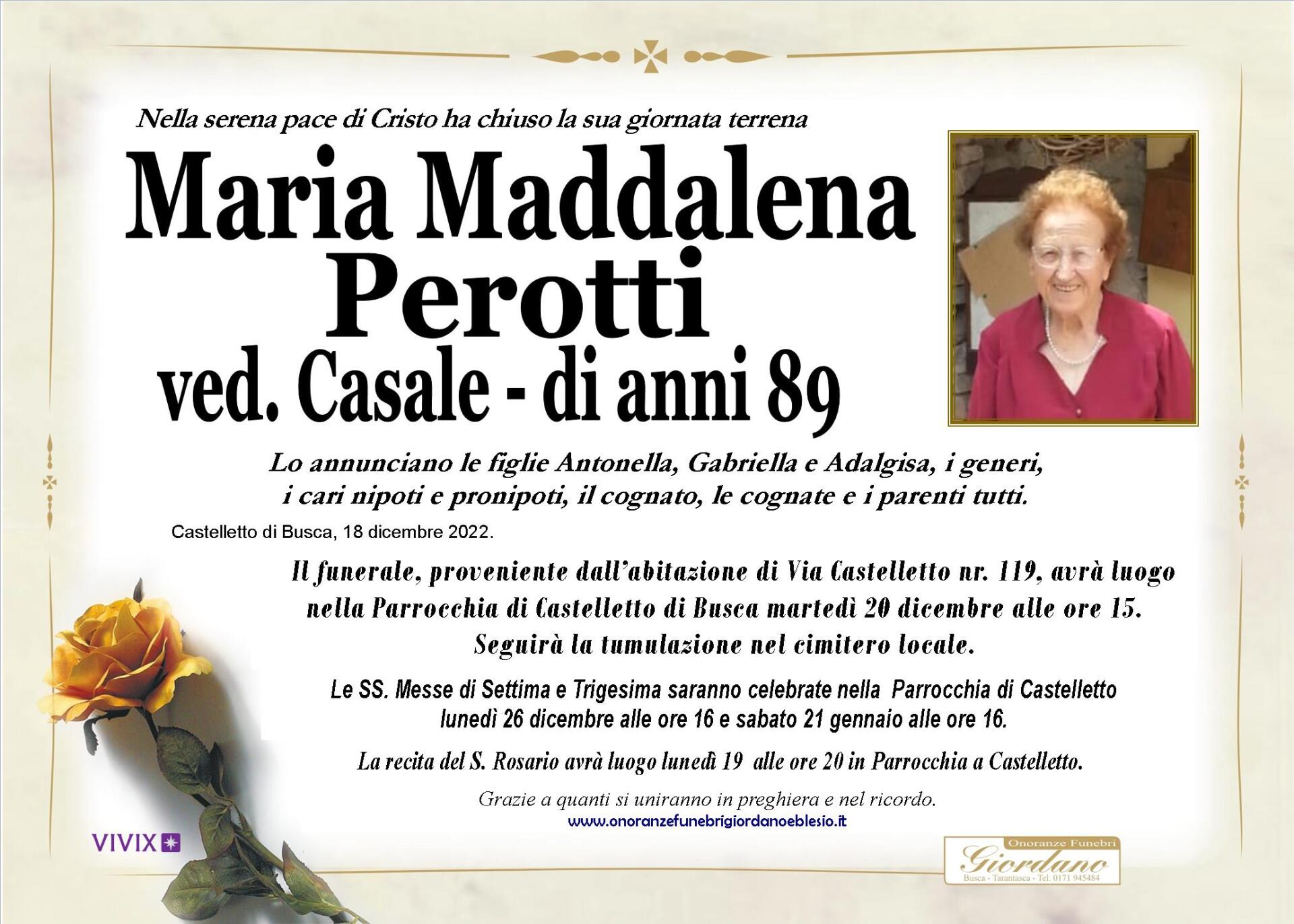 necrologio PEROTTI Maria Maddalena ved. Casale