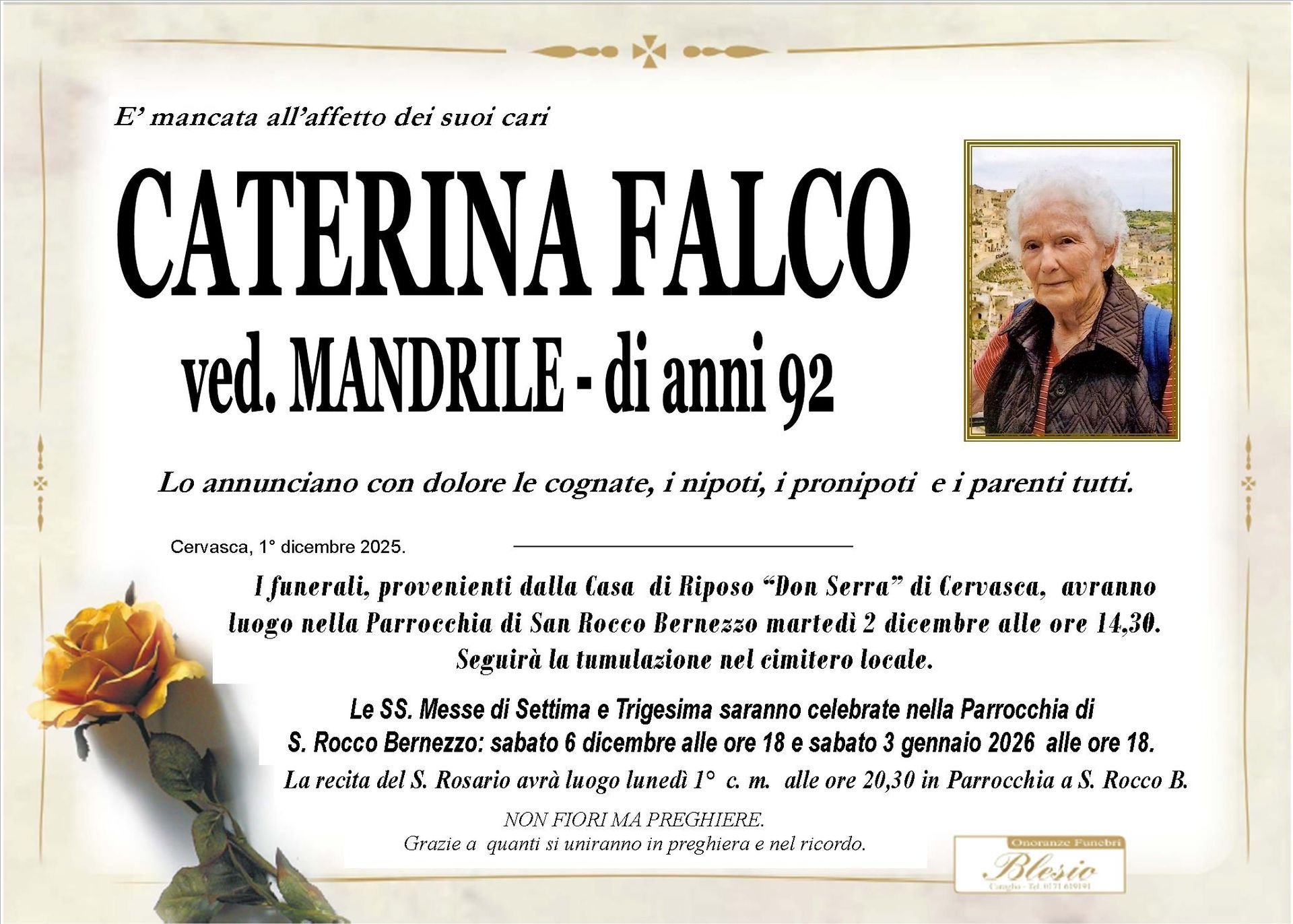 necrologio FALCO Caterina ved. Mandrile