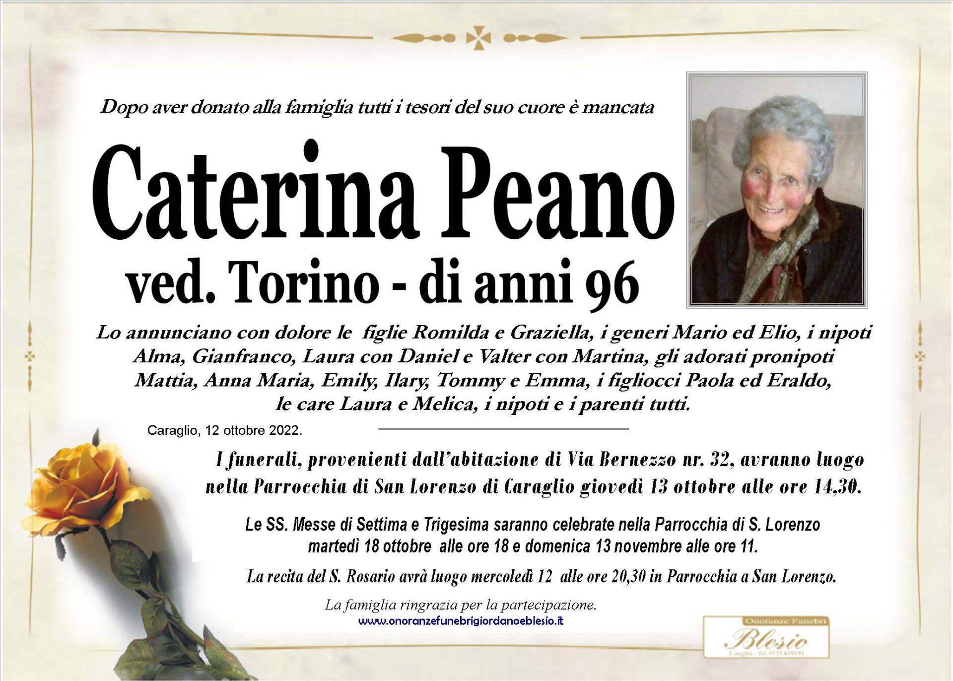 necrologio PEANO Caterina ved. Torino