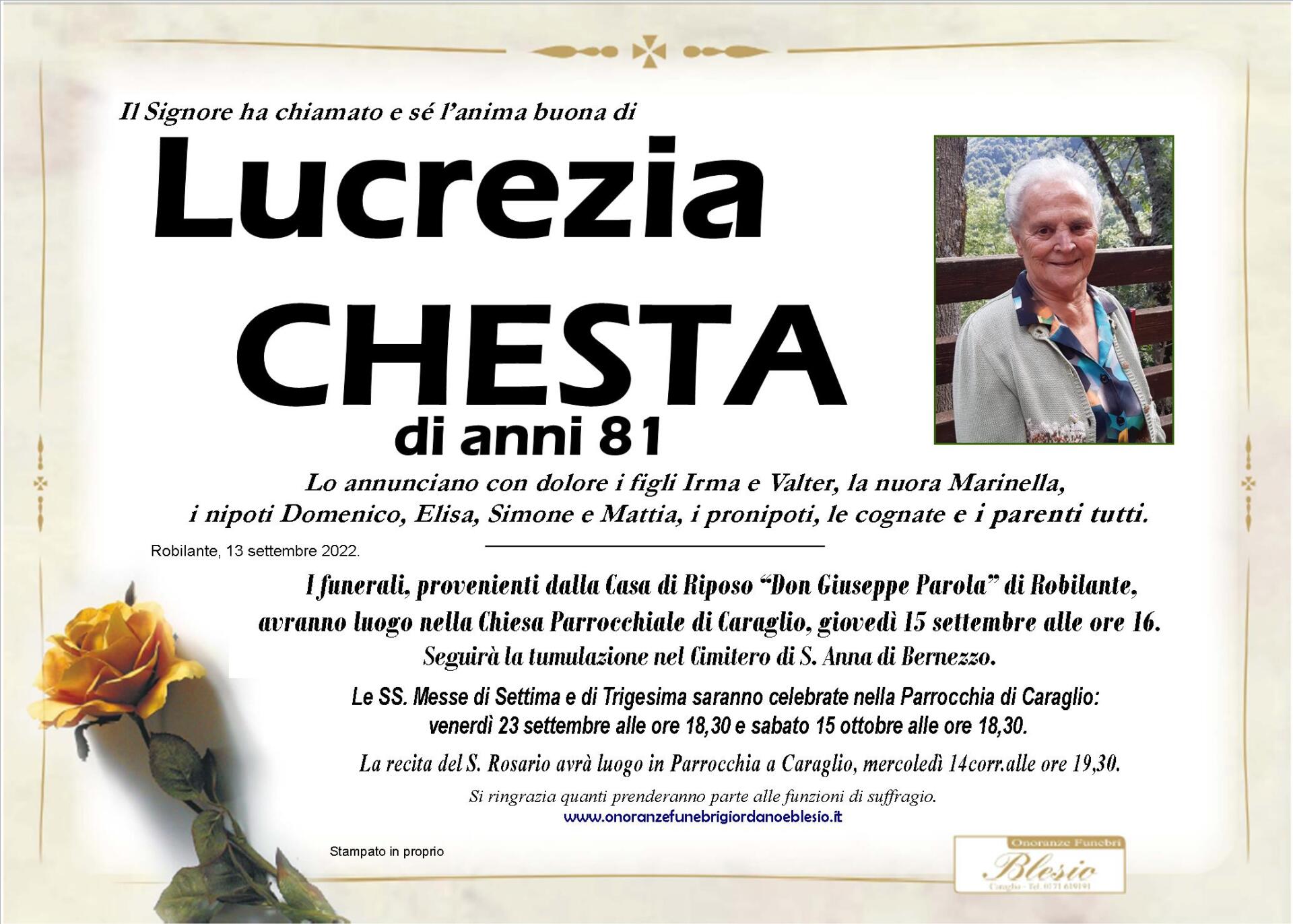 necrologio CHESTA Lucrezia