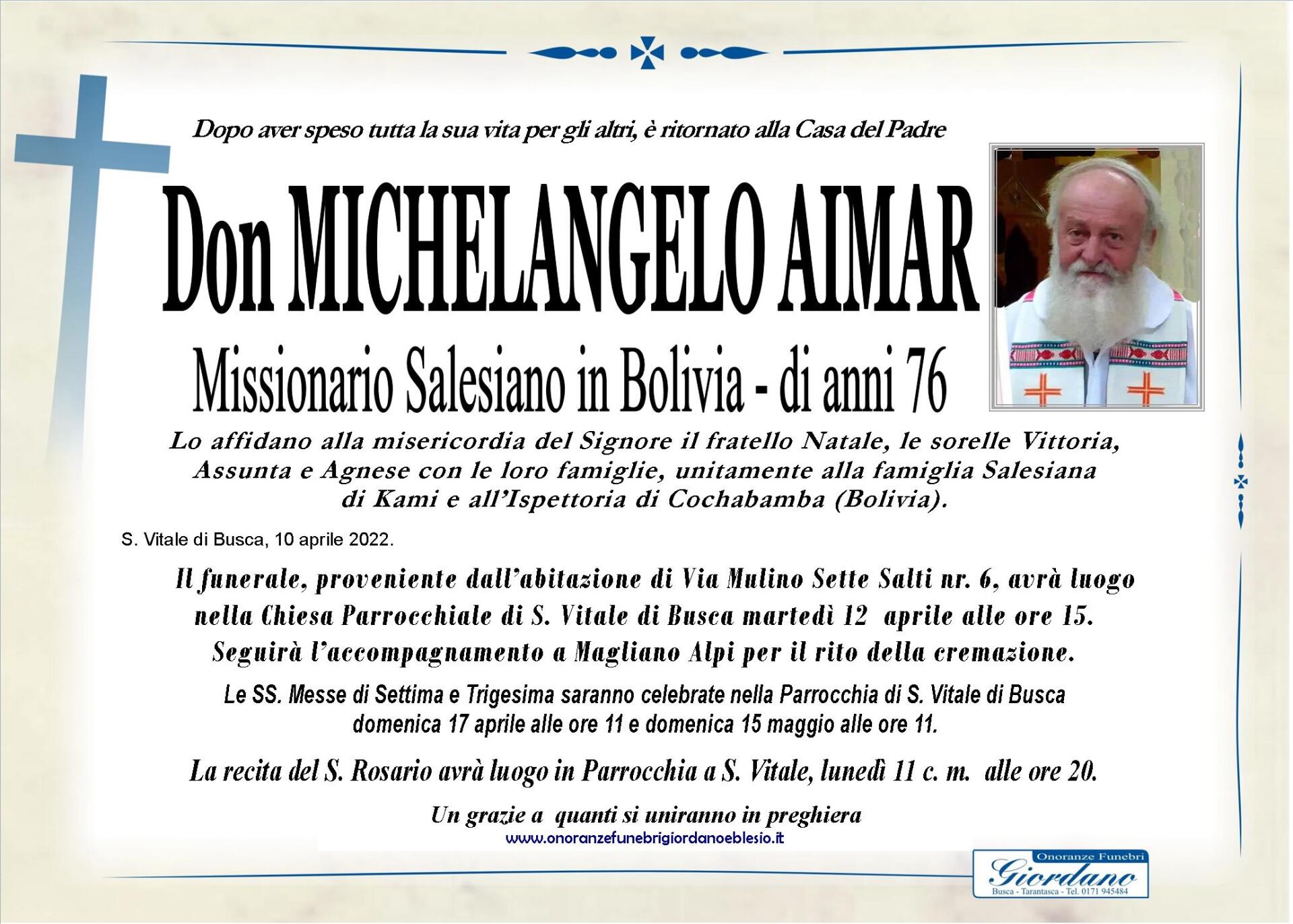 necrologio AIMAR Don Michelangelo