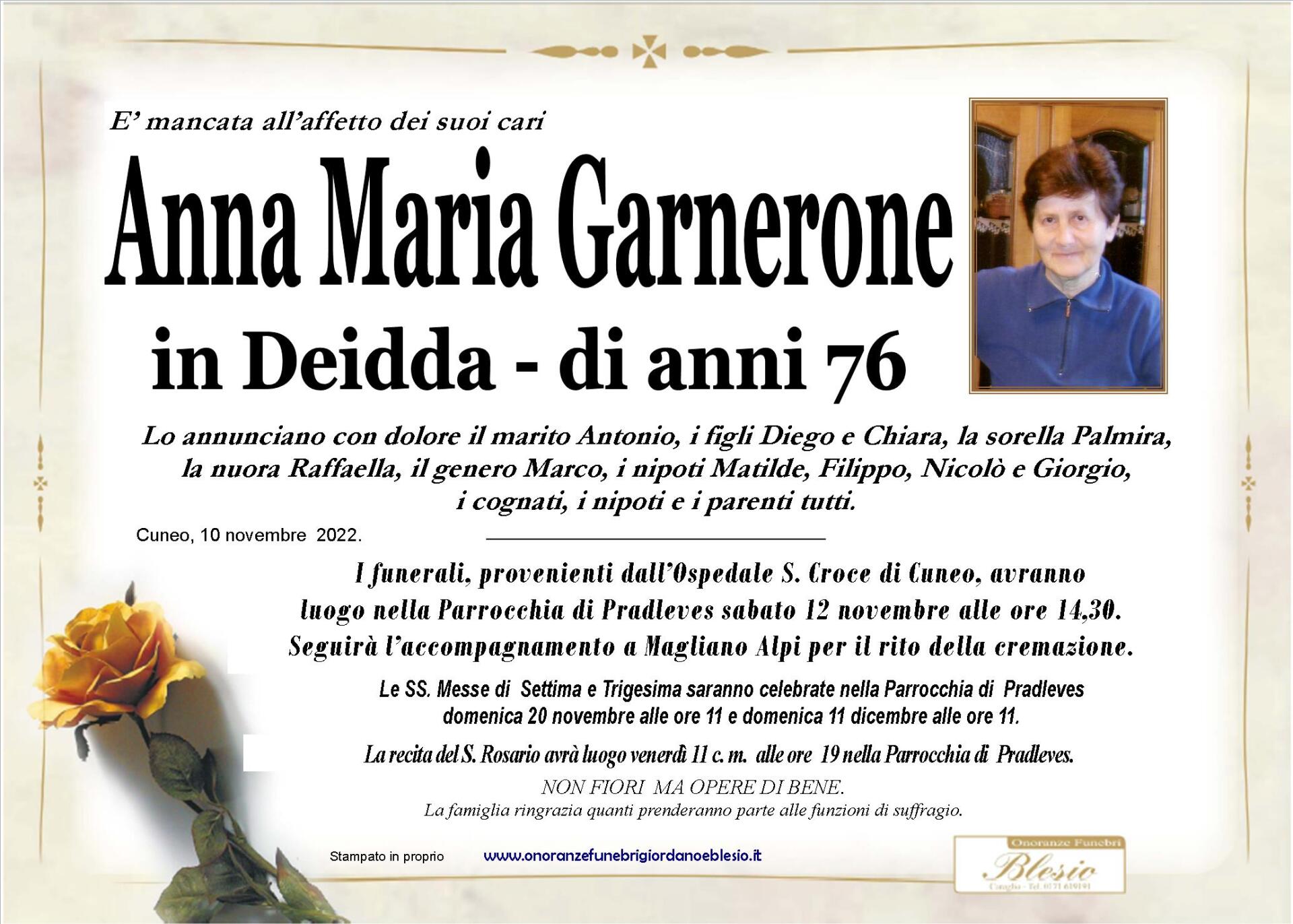 necrologio GARNERONE Anna Maria
