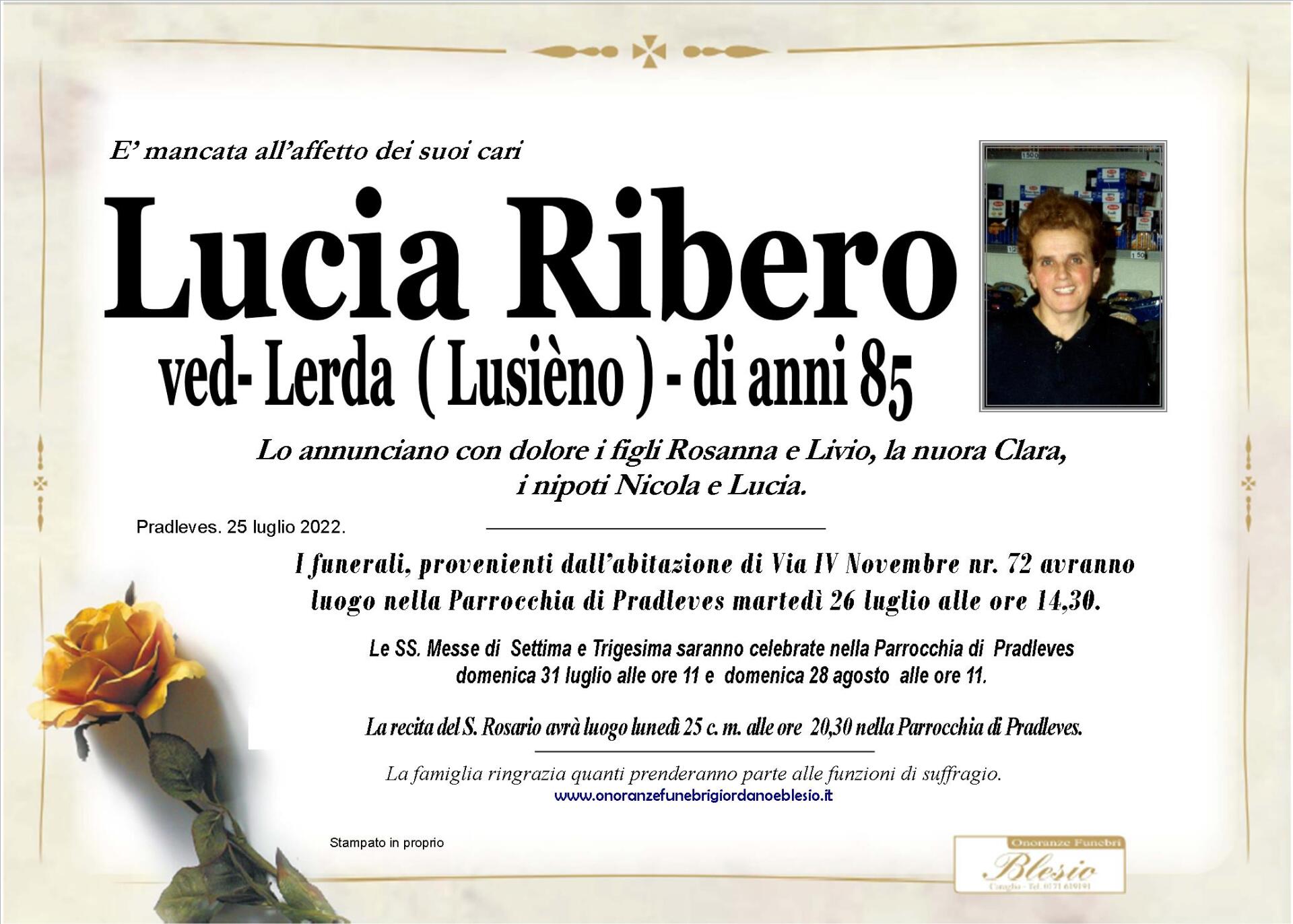 necrologio RIBERO Lucia ved. Lerda