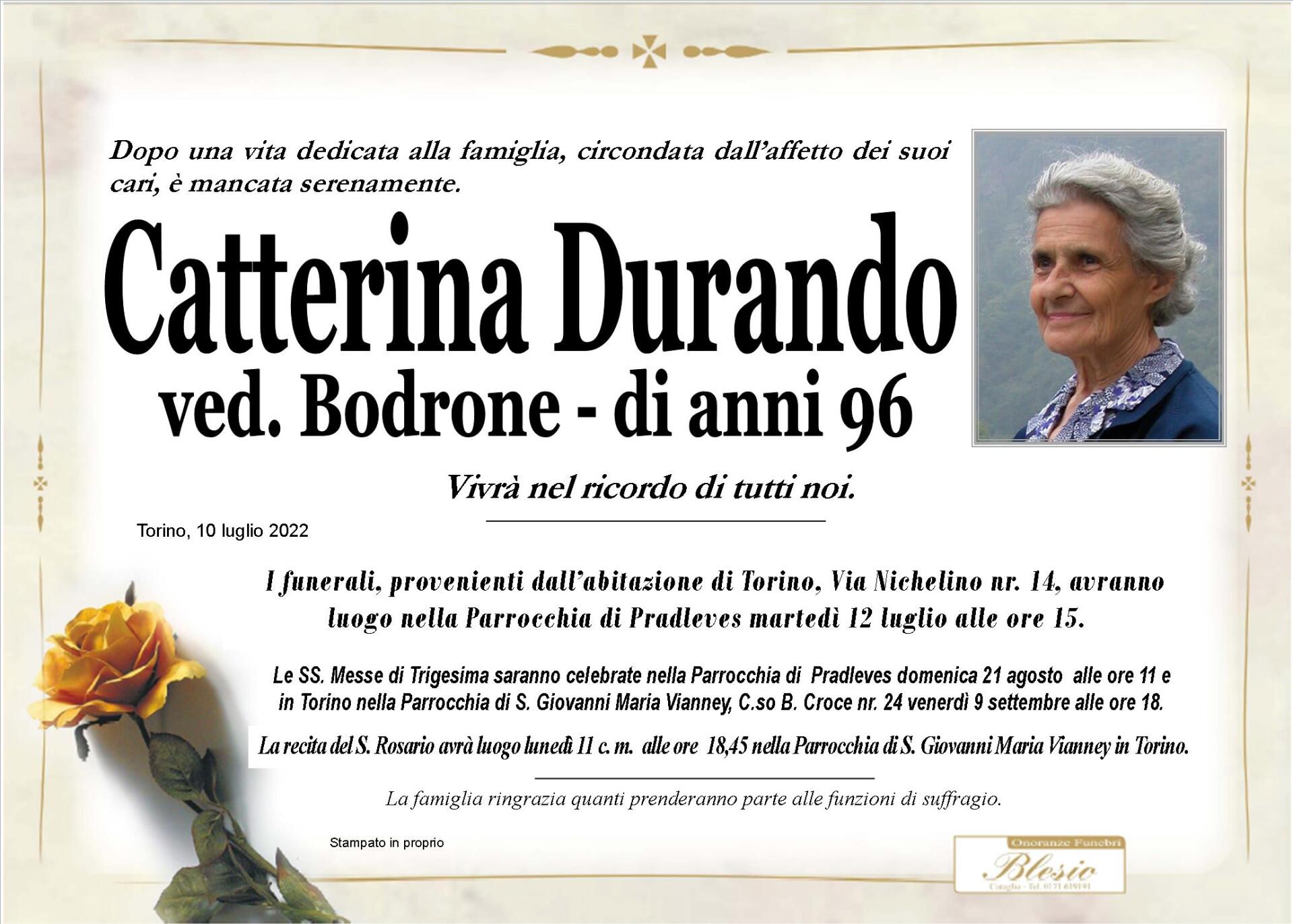 necrologio DURANDO Catterina ved. Bodrone