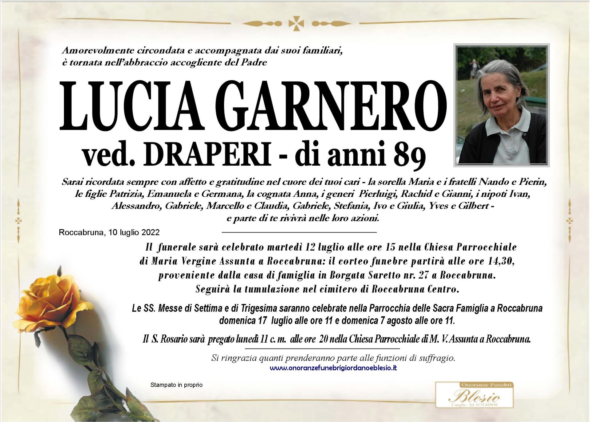necrologio GARNERO Lucia ved. Draperi