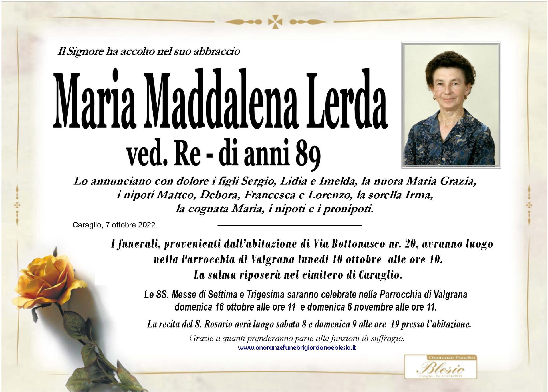 necrologio LERDA Maria Maddalena ved. Re