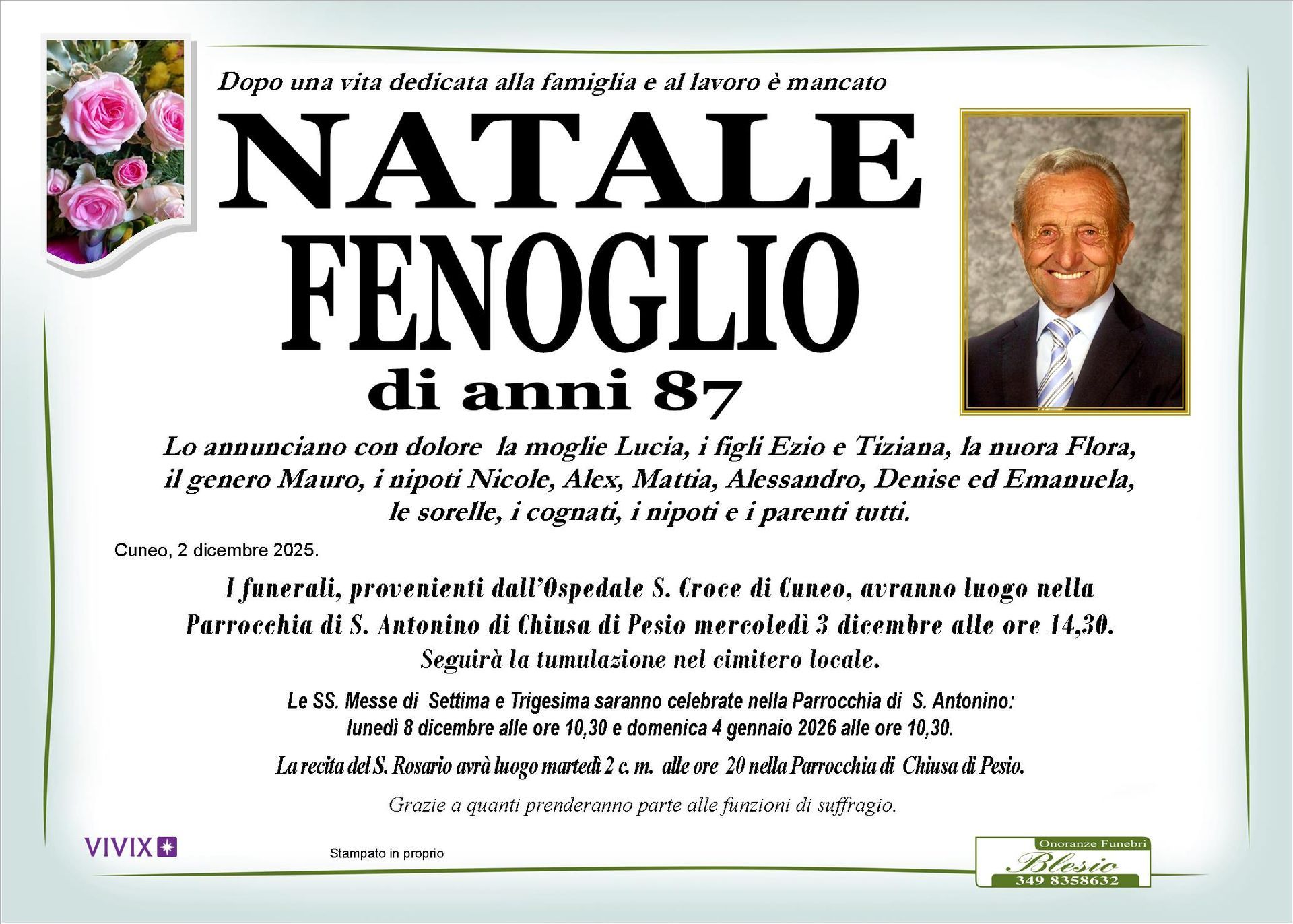necrologio FENOGLIO Natale