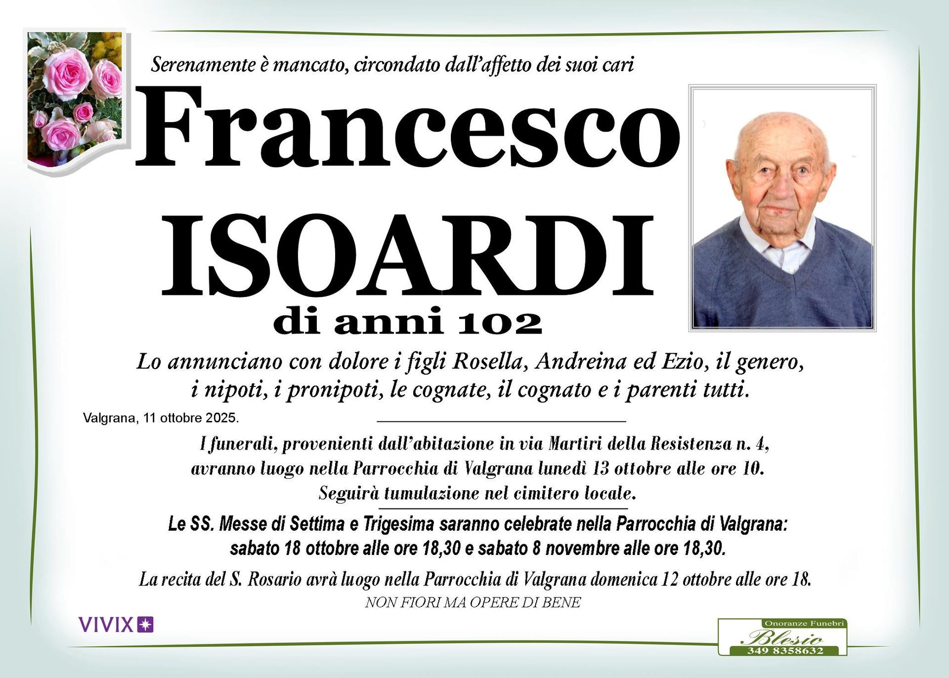 necrologio ISOARDI Francesco