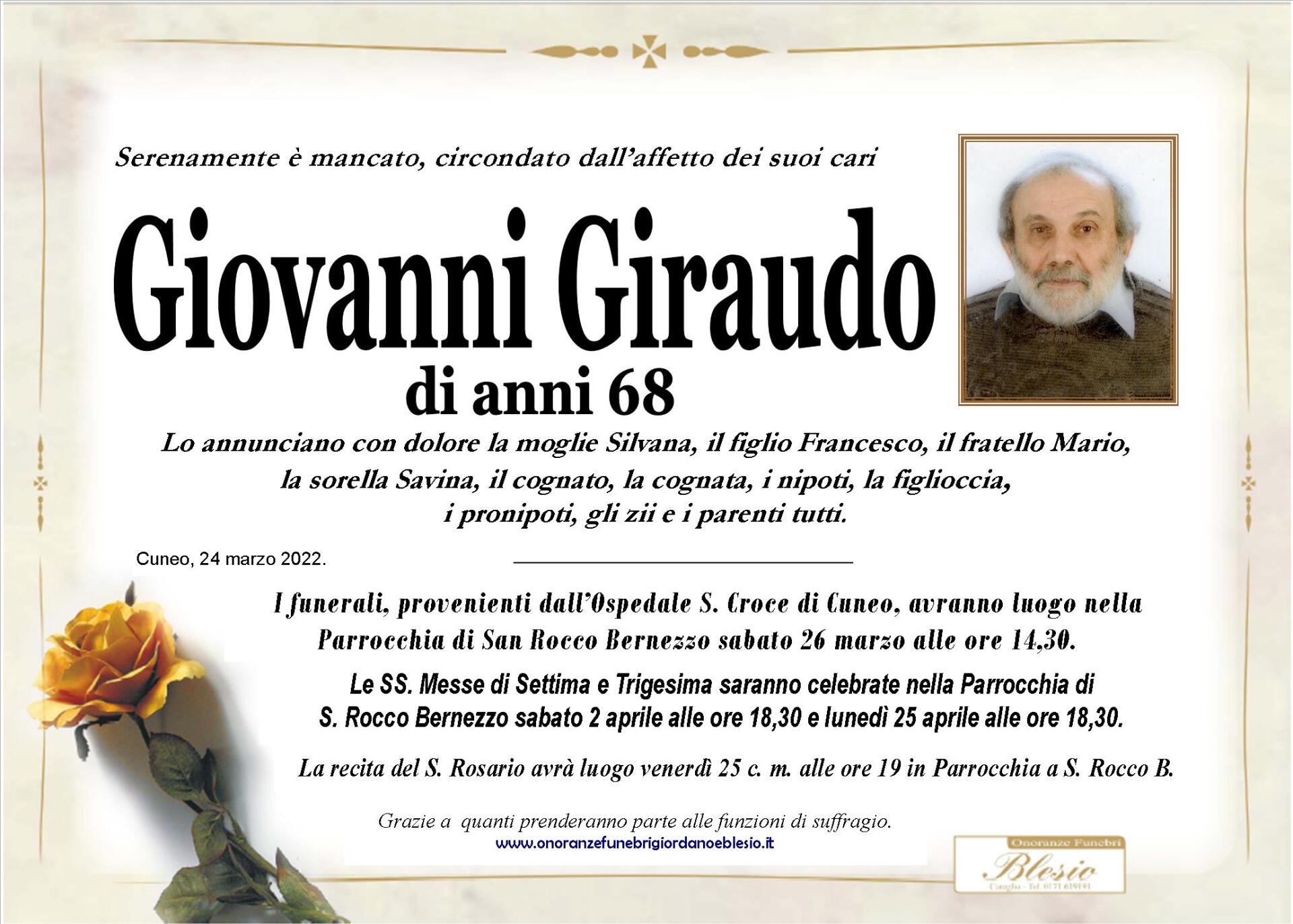 necrologio GIRAUDO Giovanni