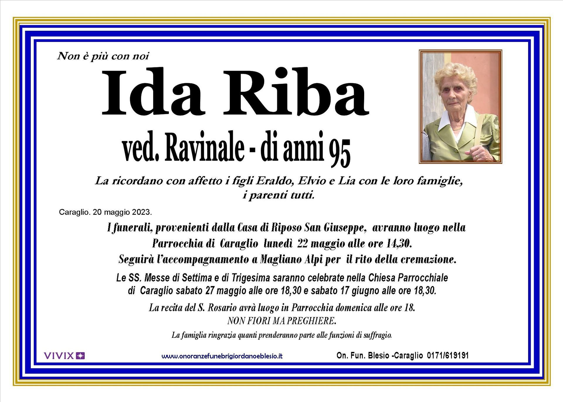 necrologio RIBA Ida ved. Ravinale