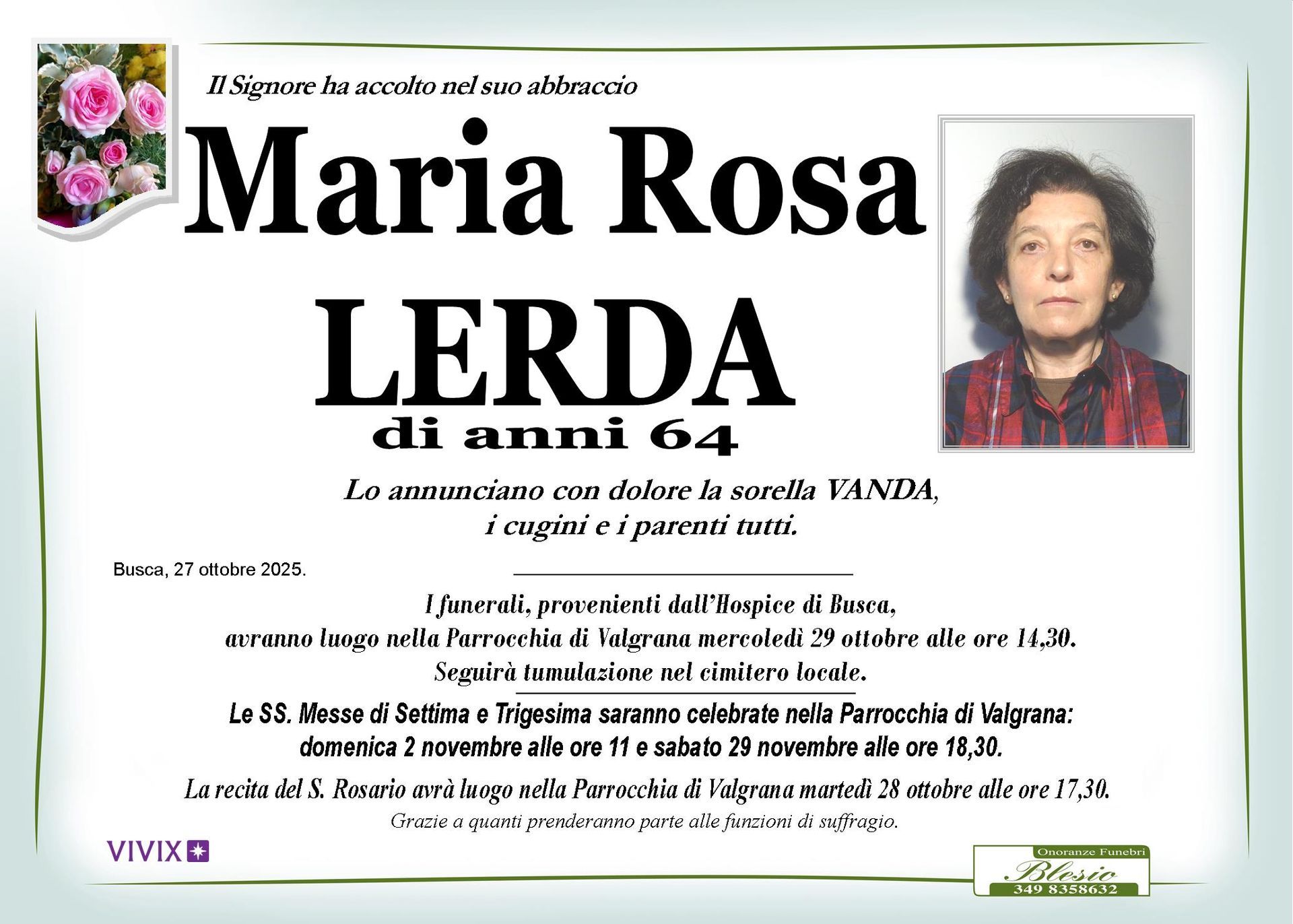 necrologio LERDA Maria Rosa