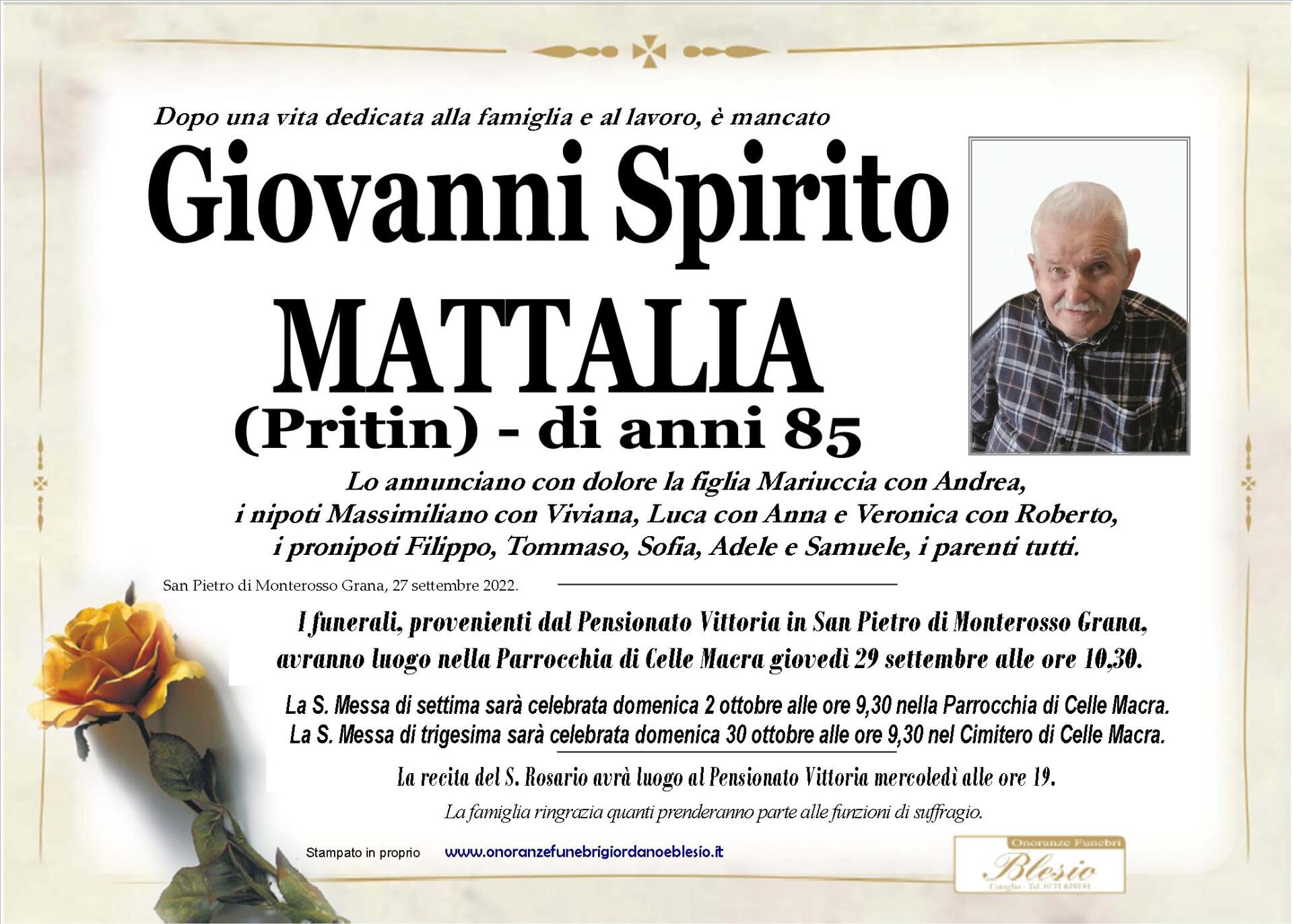 necrologio MATTALIA Giovanni Spirito