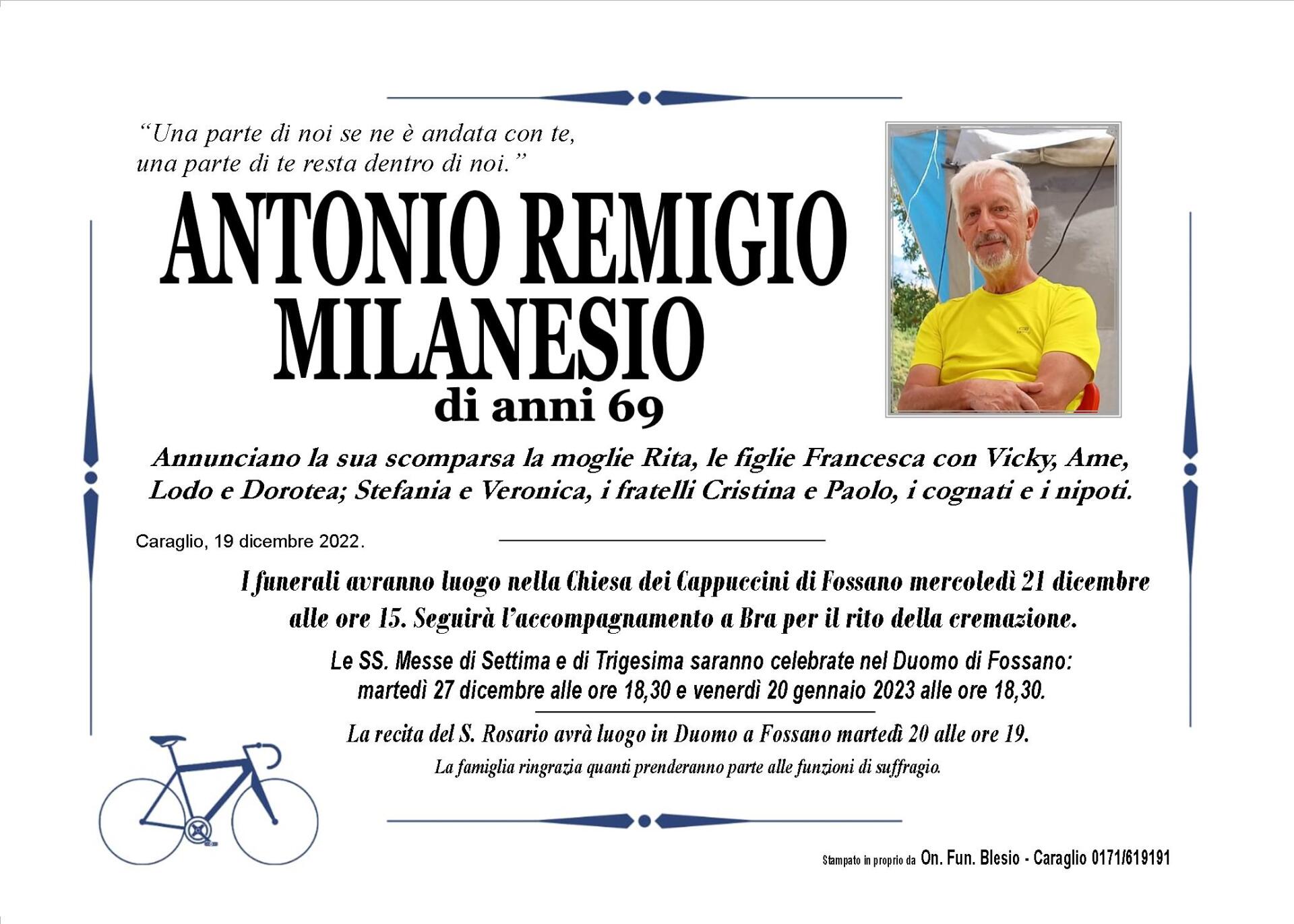 necrologio MILANESIO Antonio Remigio