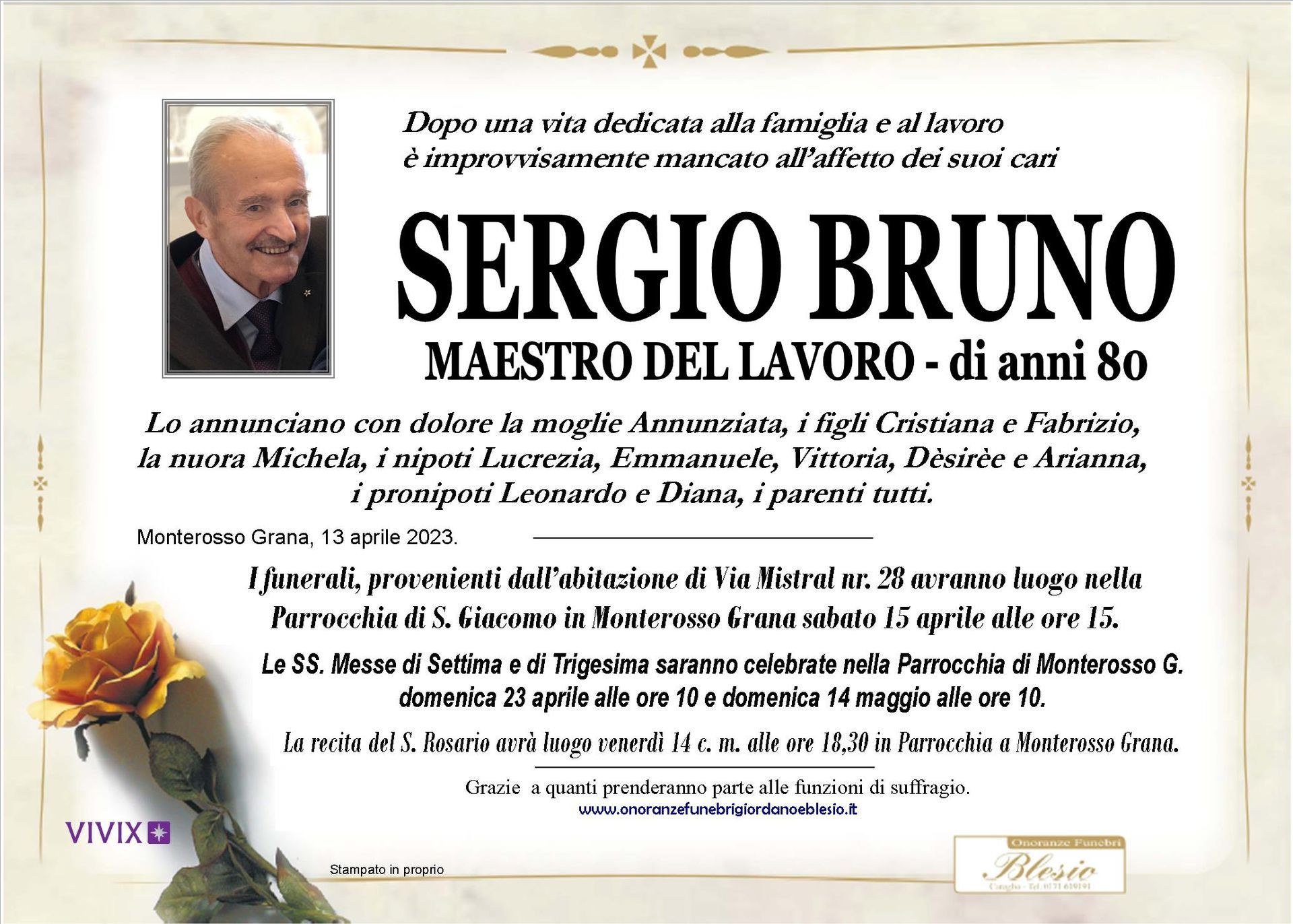necrologio BRUNO Sergio