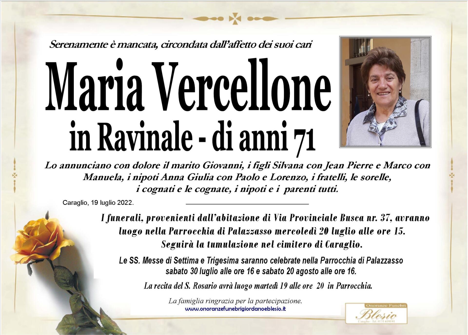 necrologio VERCELLONE Maria in Ravinale