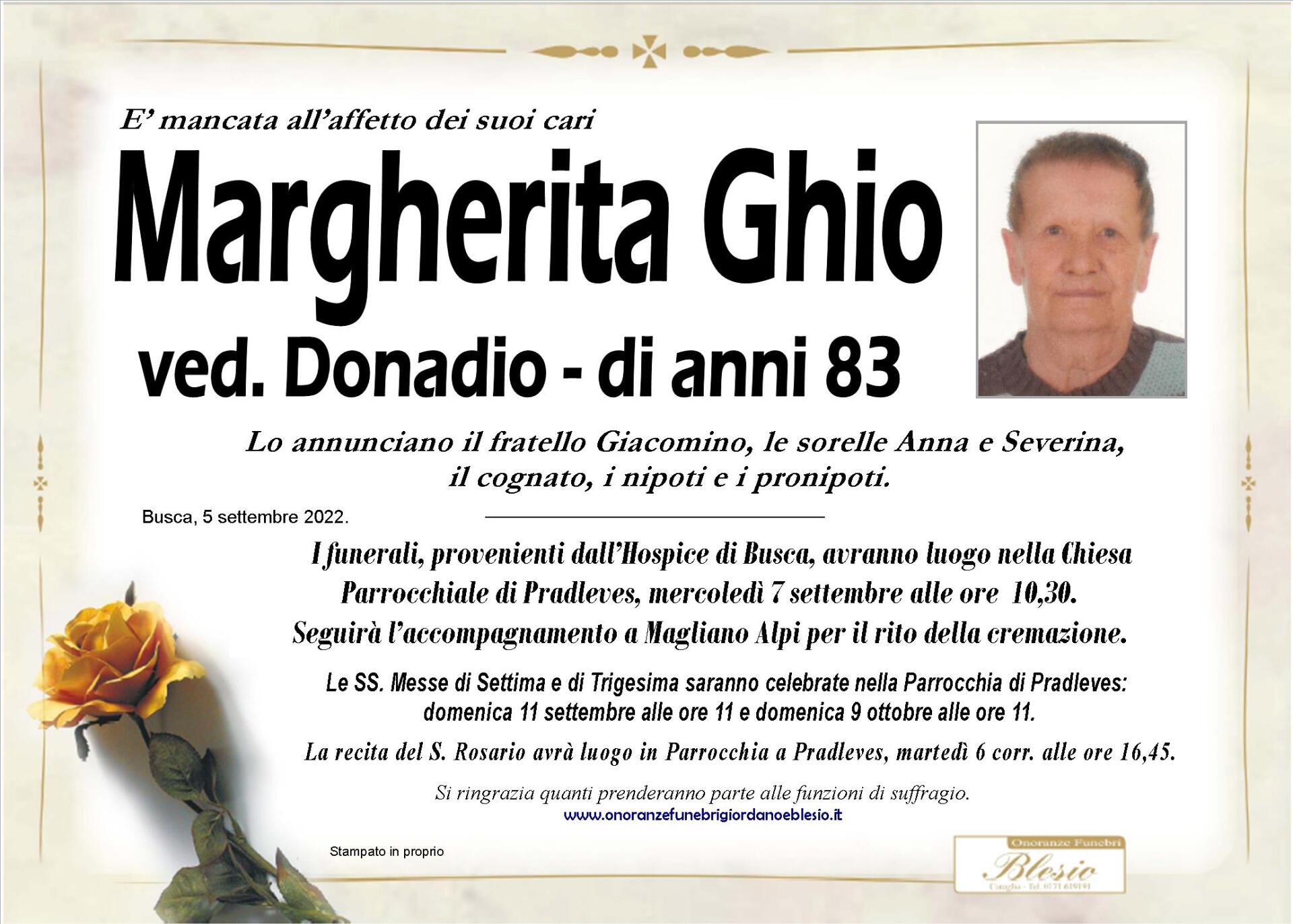 necrologio GHIO Margherita ved. Donadio