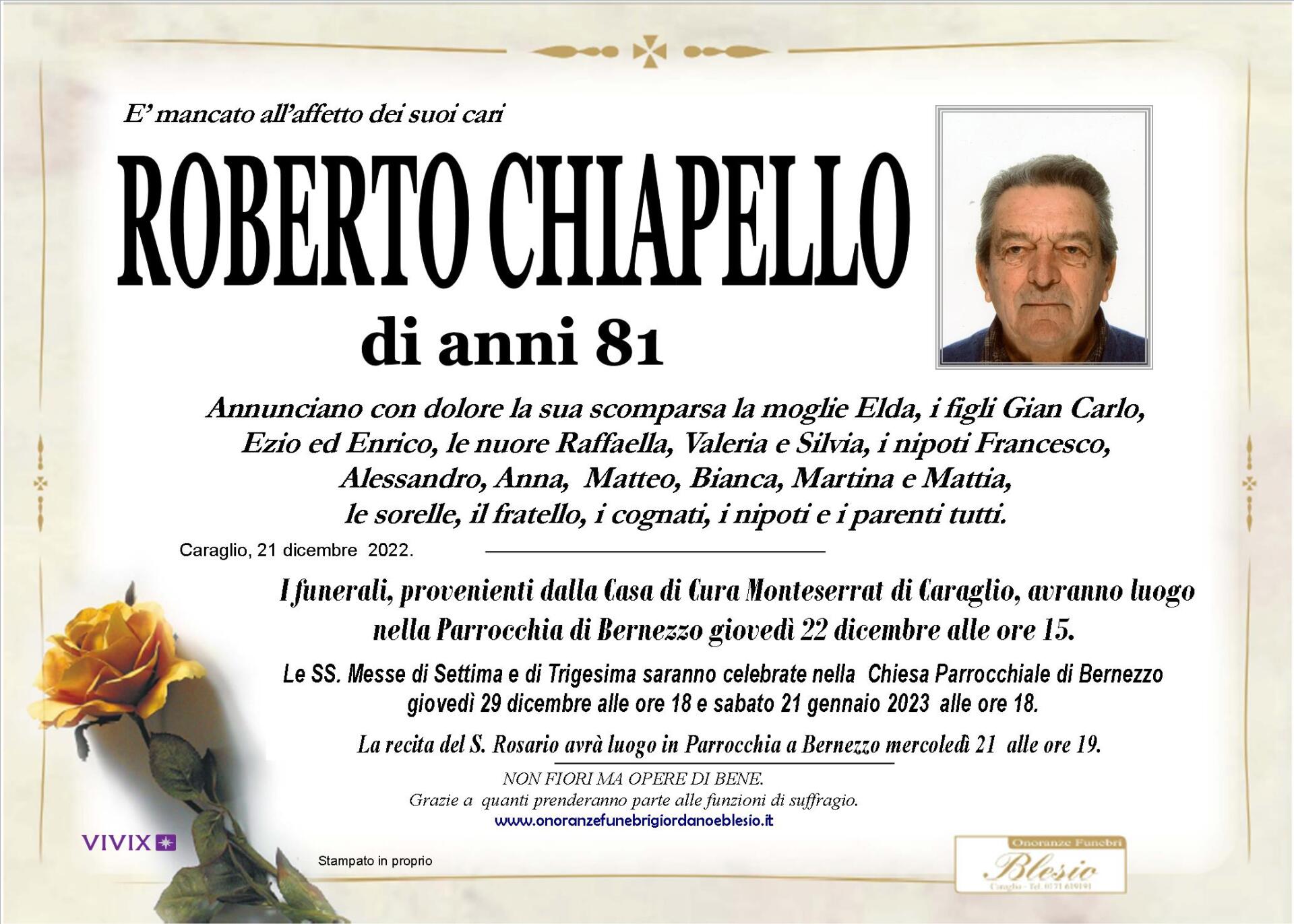 necrologio CHIAPELLO Roberto