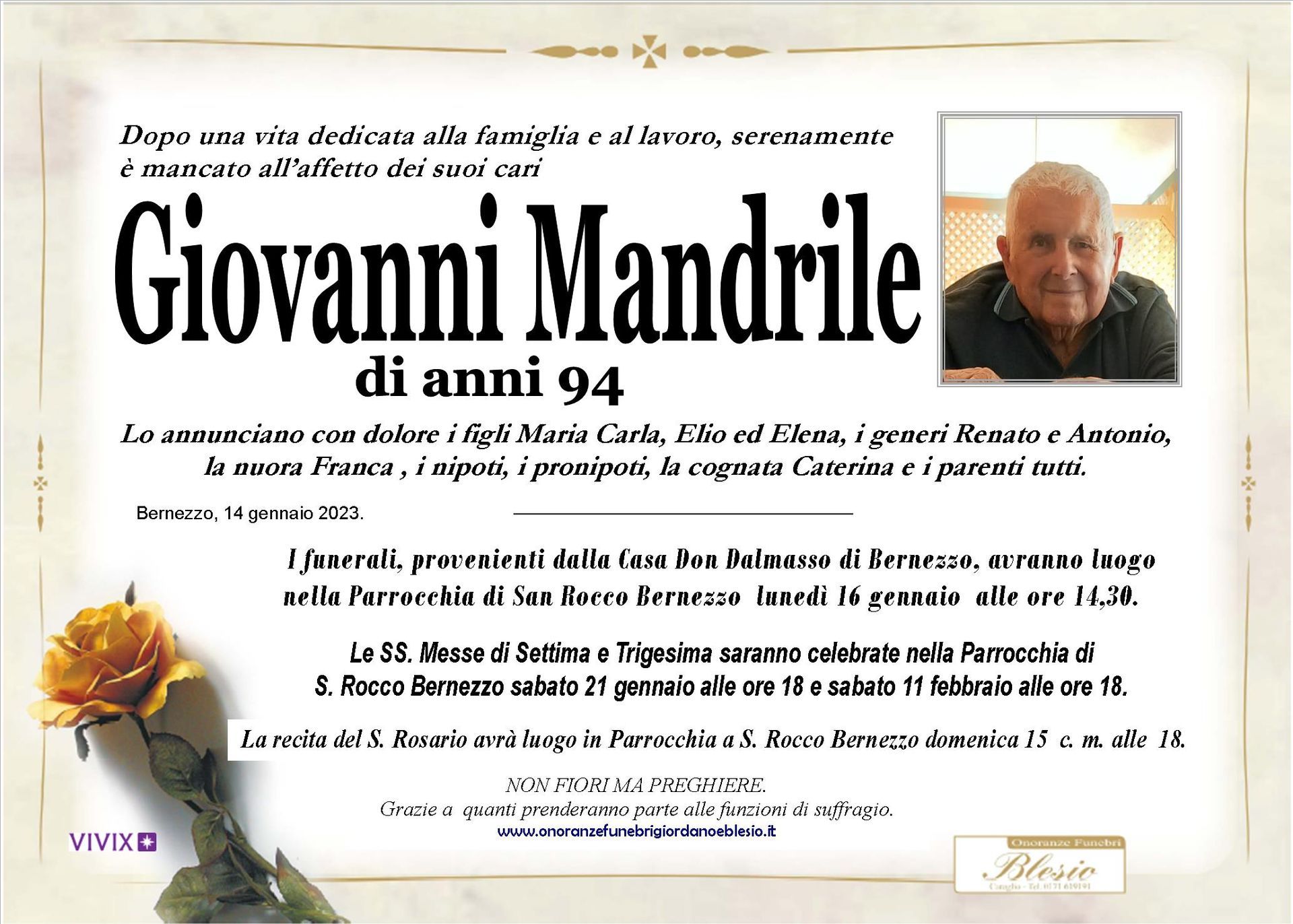 necrologio MANDRILE Giovanni