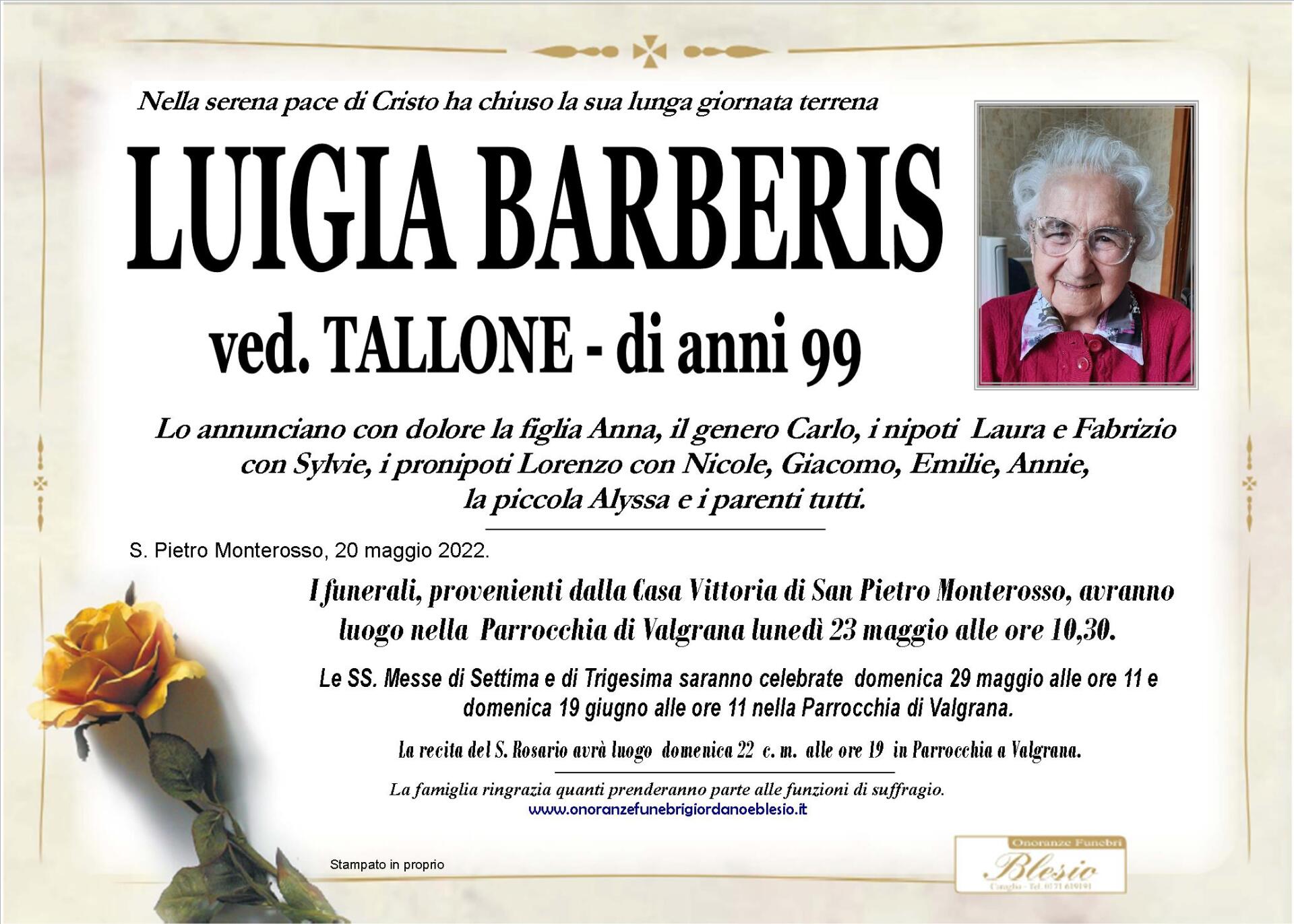 necrologio BARBERIS Luigia ved. Tallone