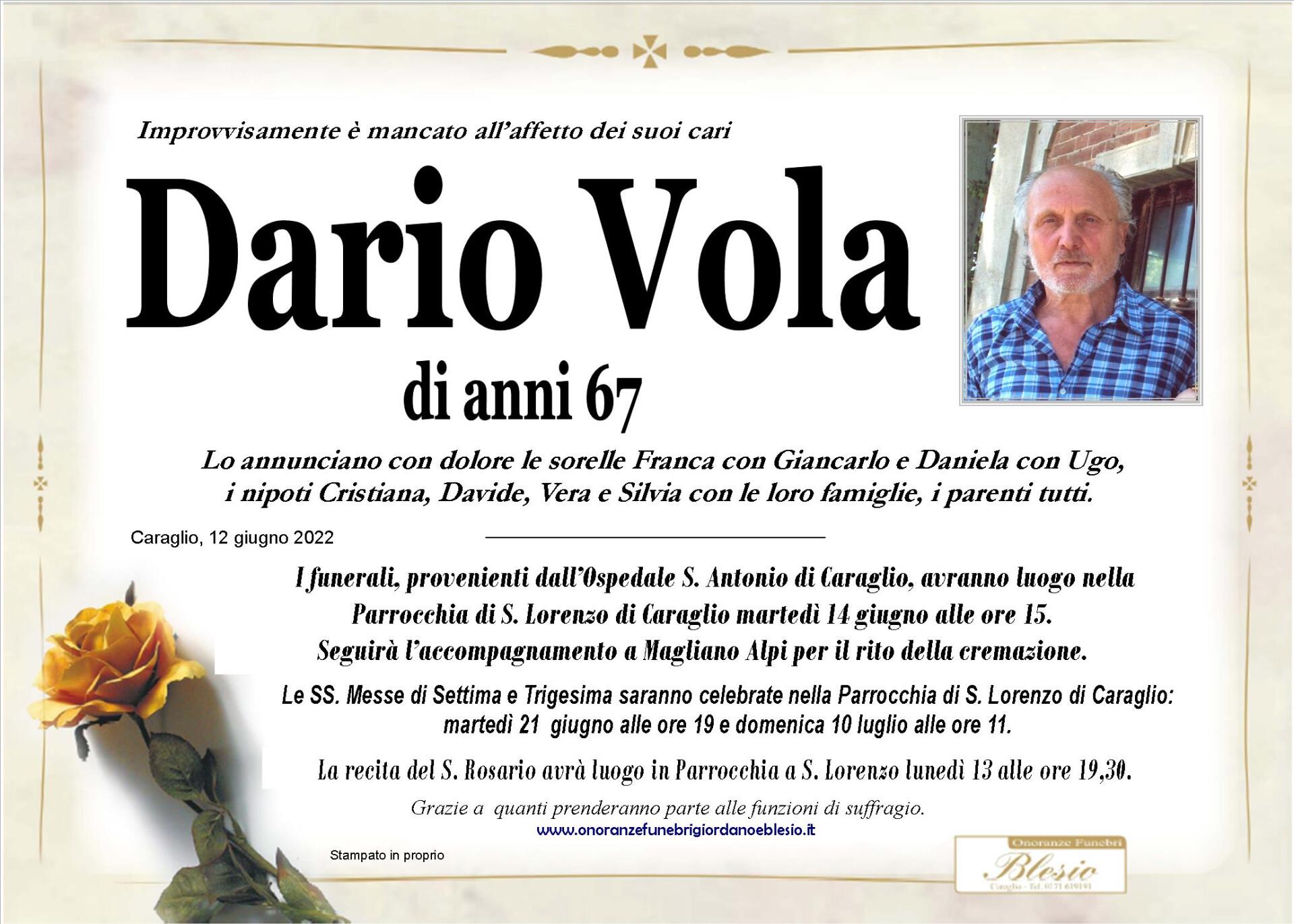 necrologio VOLA Dario