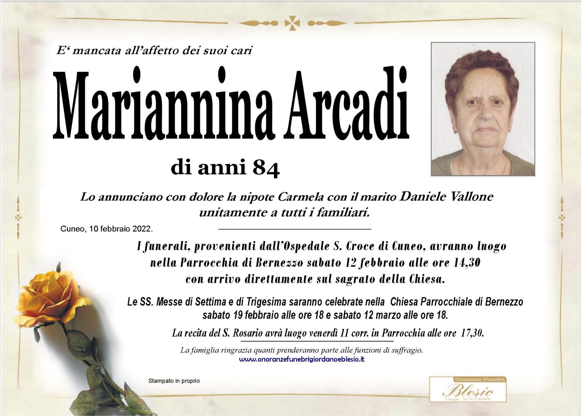 necrologio ARCADI Mariannina