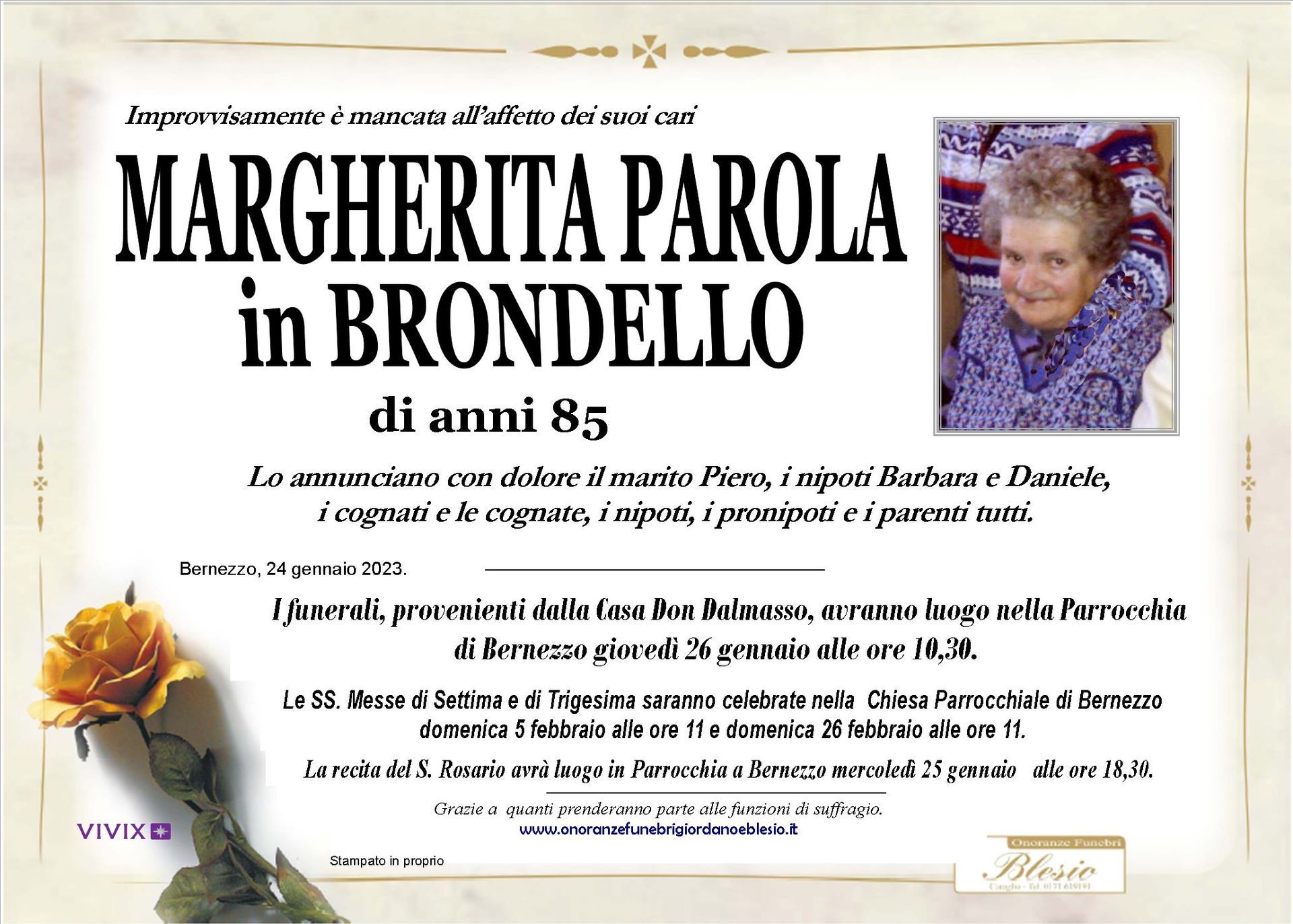 necrologio PAROLA Margherita in Brondello