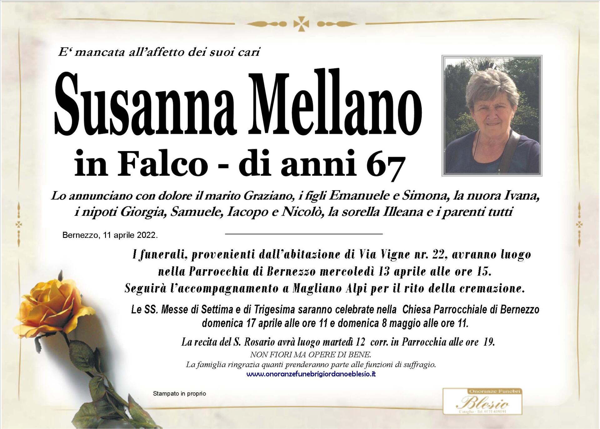 necrologio MELLANO Susanna in Falco