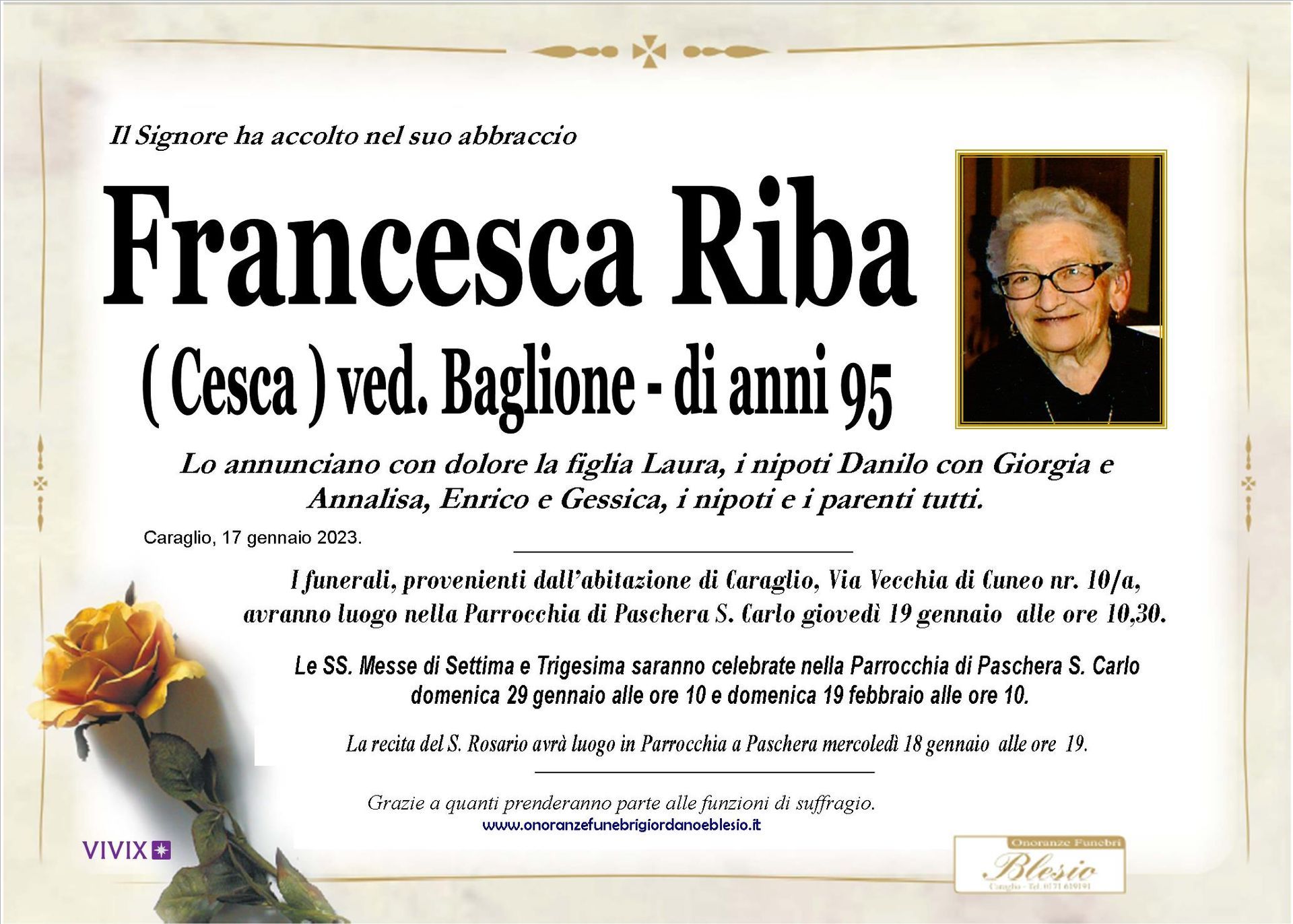 necrologio RIBA Francesca ved. Baglione