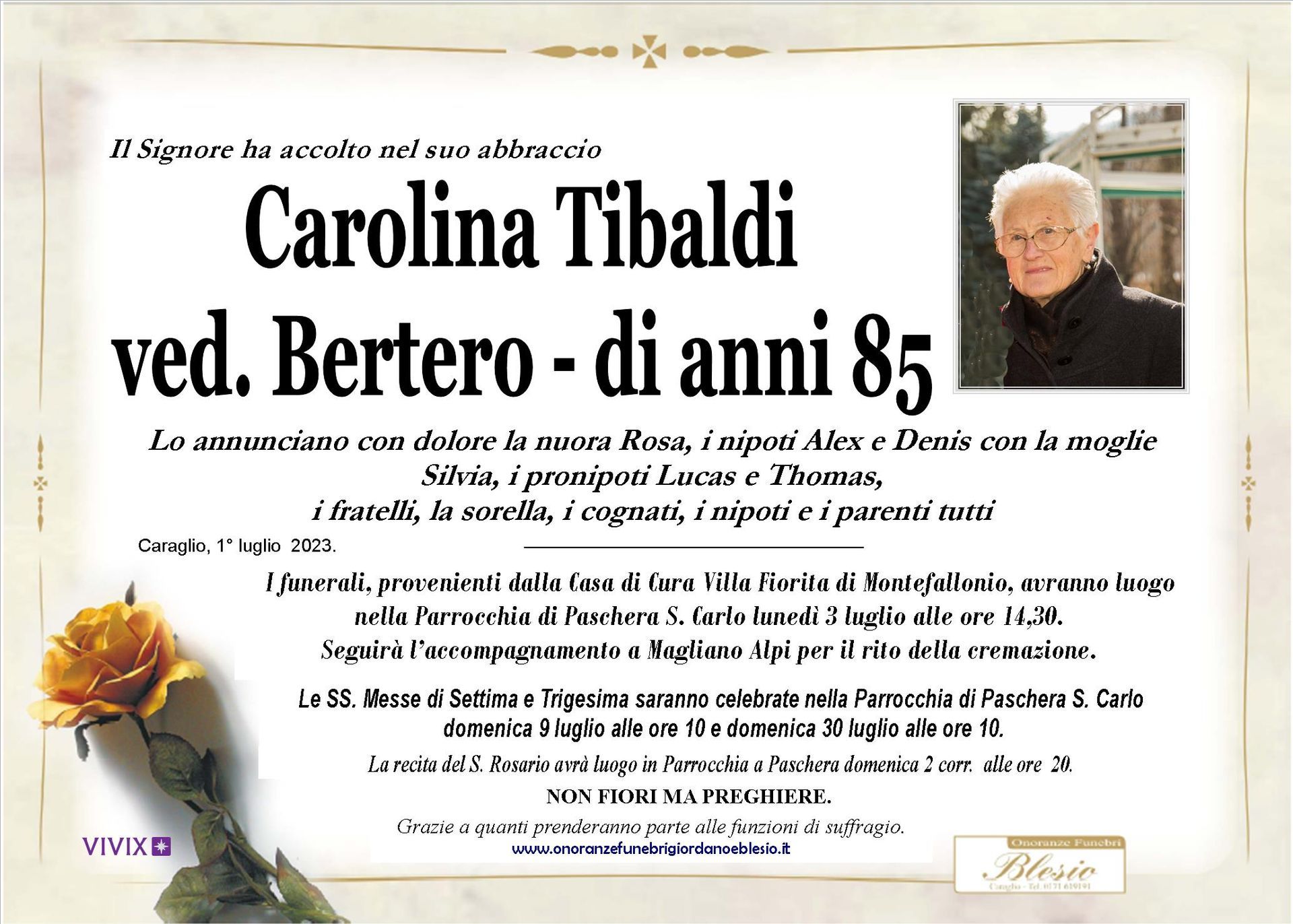 necrologio TIBALDI Carolina ved. Bertero