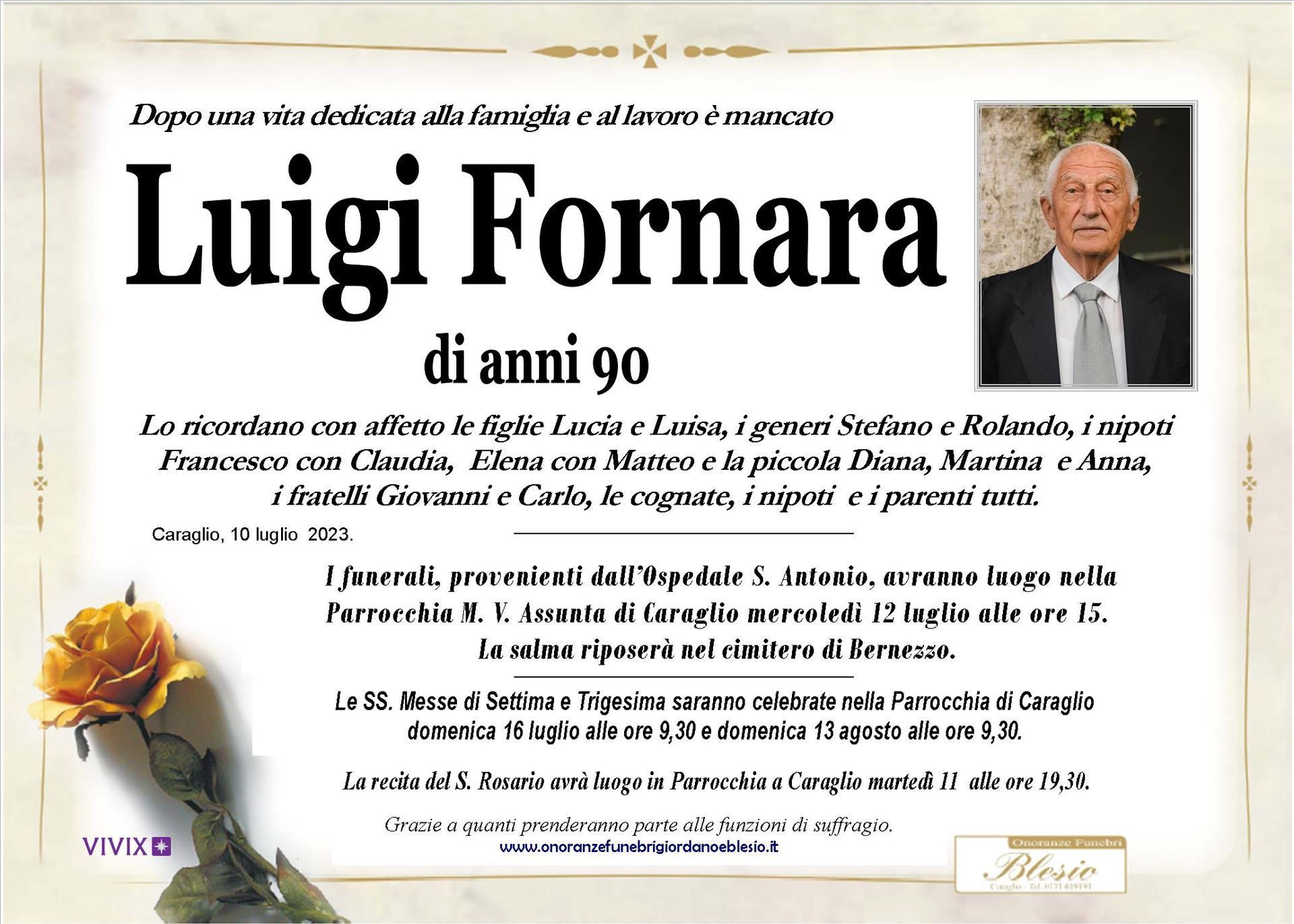necrologio FORNARA Luigi