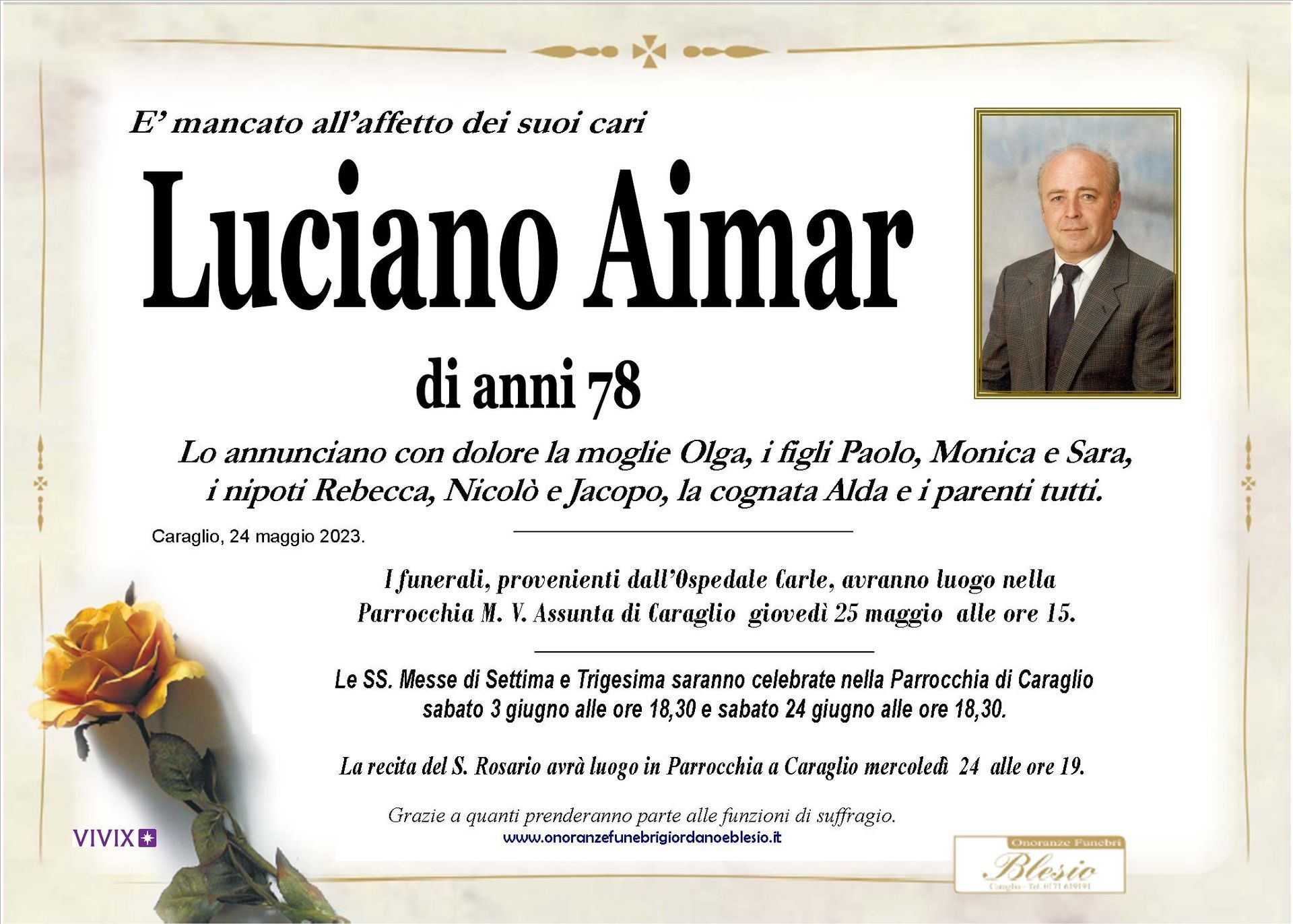 necrologio AIMAR Luciano