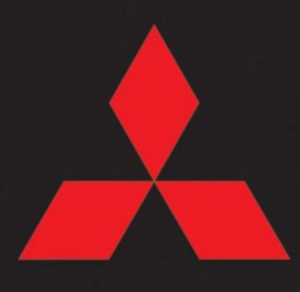 Red Mitsubishi logo on a black background. Three red diamonds arranged in a triangle.