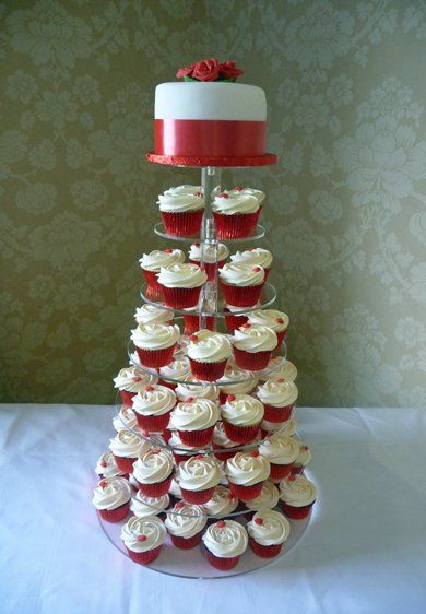 Red & White Themed Wedding Cupcake Tower.