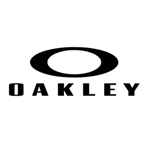 Logo Oakley: ovale nero sopra la parola OAKLEY in carattere sans-serif nero.