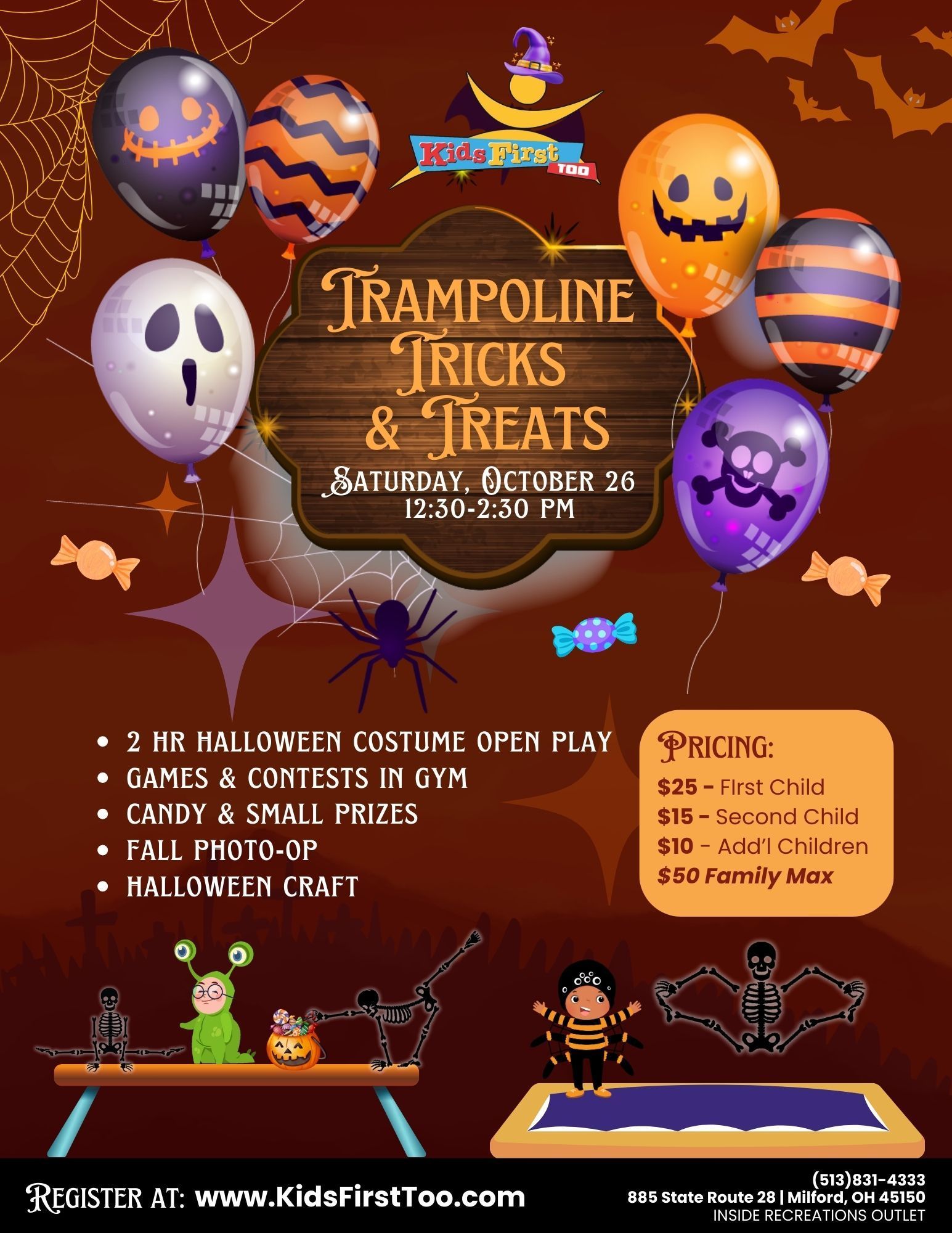 A poster for a trampoline tricks and treats event