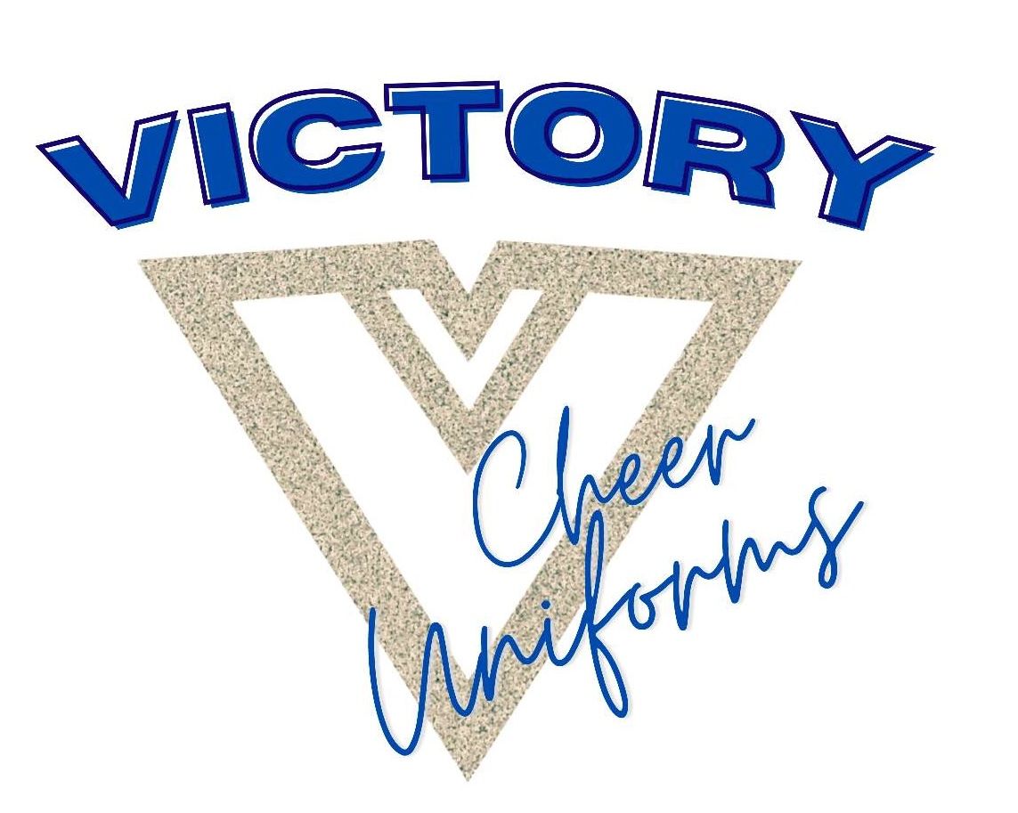 A logo for victory cheer uniforms with a triangle