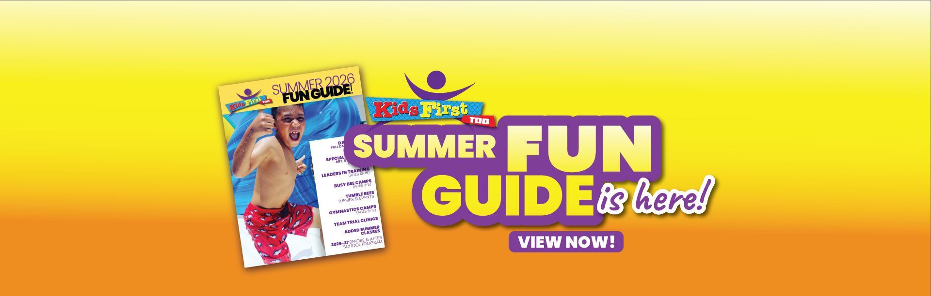 Summer Fun Guide advertisement with a man on the cover and a purple and orange logo.