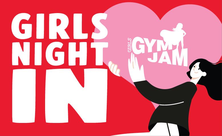 A poster for girls night in with a woman holding a heart